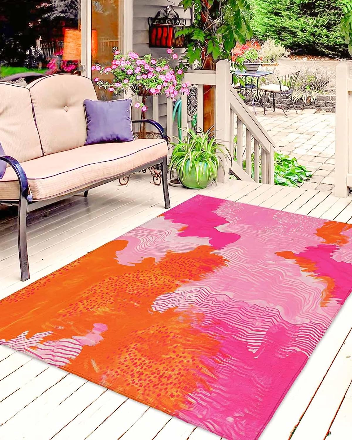 Outdoor Rug 4x6 ft Ombre Pink Orange Painting Outdoor Large Area Rug Non Slip Rubber Abstract Art Front Door Mat RV Rug Camping Carpet Patio Outdoor Rugs for Backyard Balcony Deck Porch Indoor