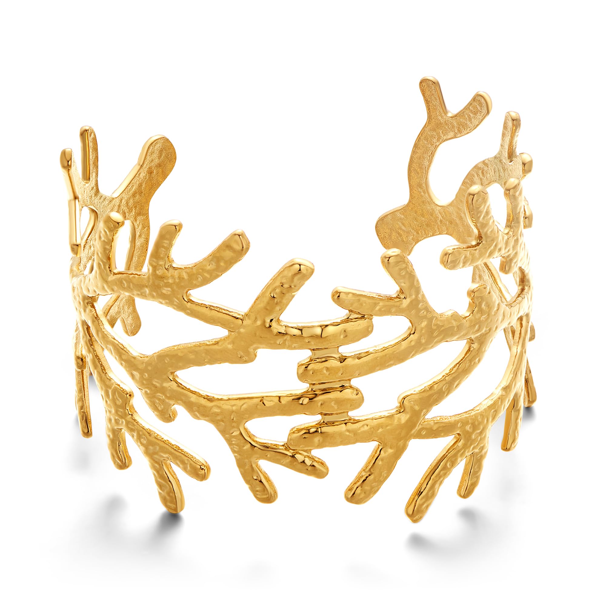 ENSKEFEN Wide Gold Cuff Bracelets for Women Boho Vintage Statement Starfish Open Bangle Bracelet Irregular Summer Beach Shell Sea Coral Bracelets