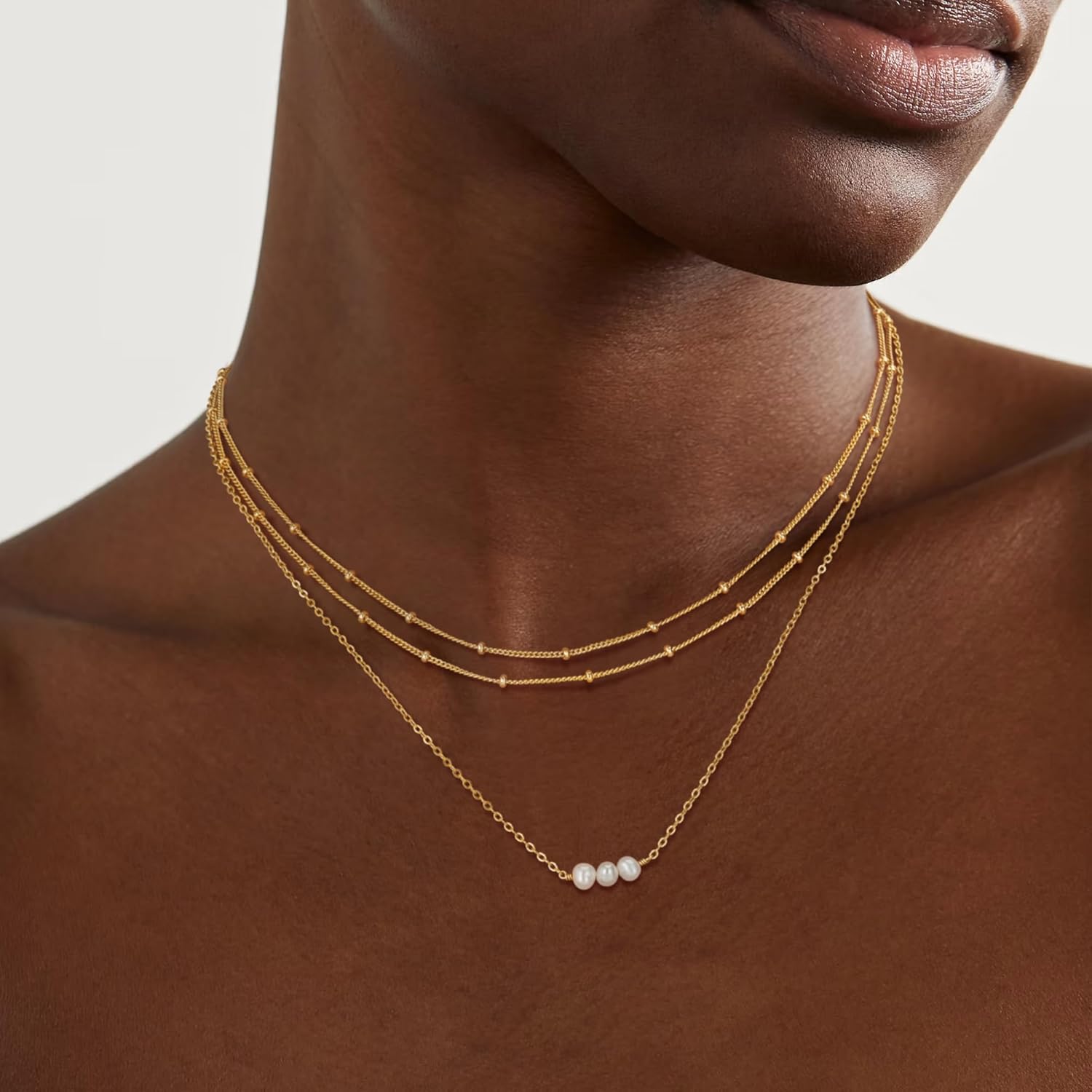 MEVECCO Dainty Gold Chain Choker Necklace 14K Gold Plated Handmade Boho Cute Tiny Beaded Link Choker Necklace Delicate Simple Minimalist Choker Necklace for Women - Image 6