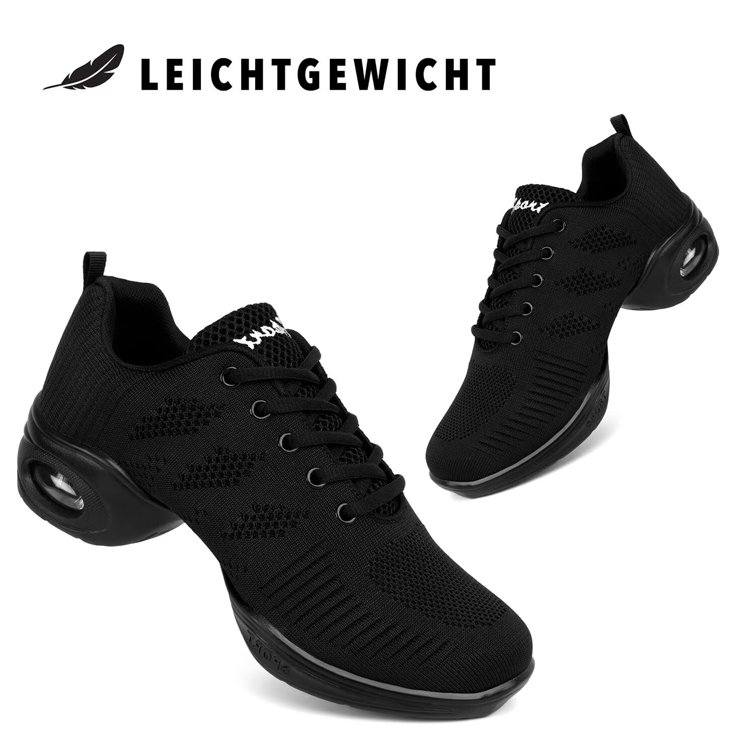 Schwarz Tanzsneaker Damen Atmungsaktiv Tanzschuhe Dance Sneaker mit Luftkissen