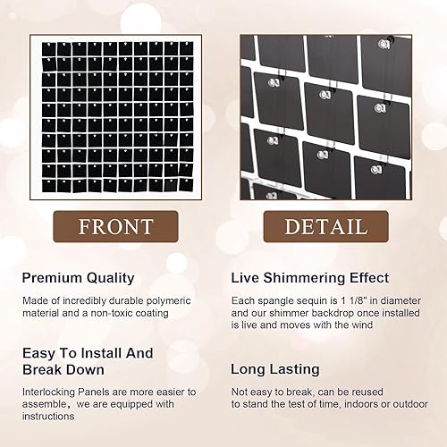 Miniatura 3 de Ayfjovs Paquete de 49 paneles de 12 pulgadas, fondo de pared negro brillante, fondo negro brillante para bodas, fiestas de cumpleaños, aniversarios,