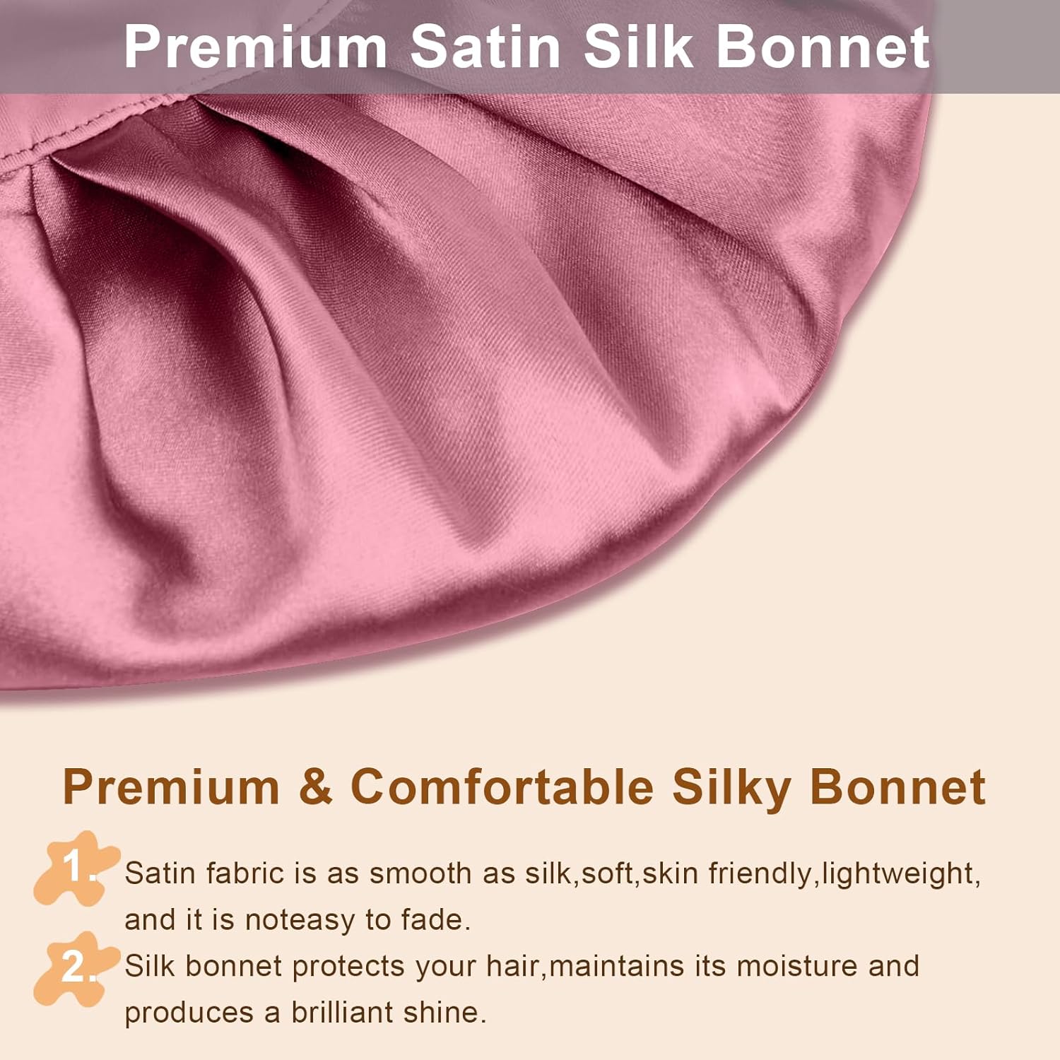 2Pcs Silk Hair Satin Bonnet for Sleeping Women,Large Satin Sleep Bonnets for Women with Elastic Tie Band Silk Hair Wrap with Ajustable Straps,Night Sleep Cap for Curly Braids,Black+Rose Gold - Image 7