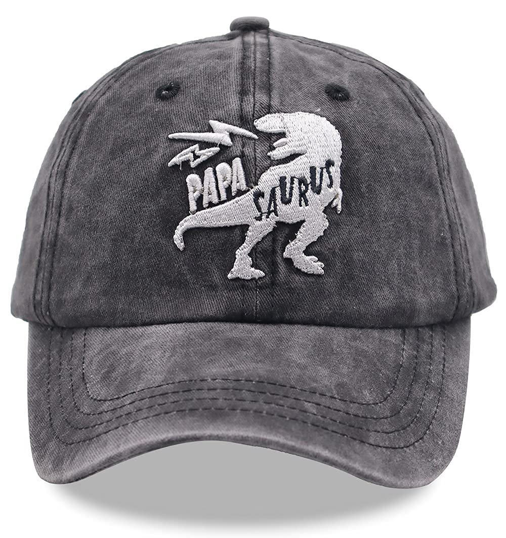 MANMESH HATTDistressed Baseball Cap for Men, Dinosaur Papa Saurus Adjustable Washed Embroidered Dino Black Sun Hat, Black, One size