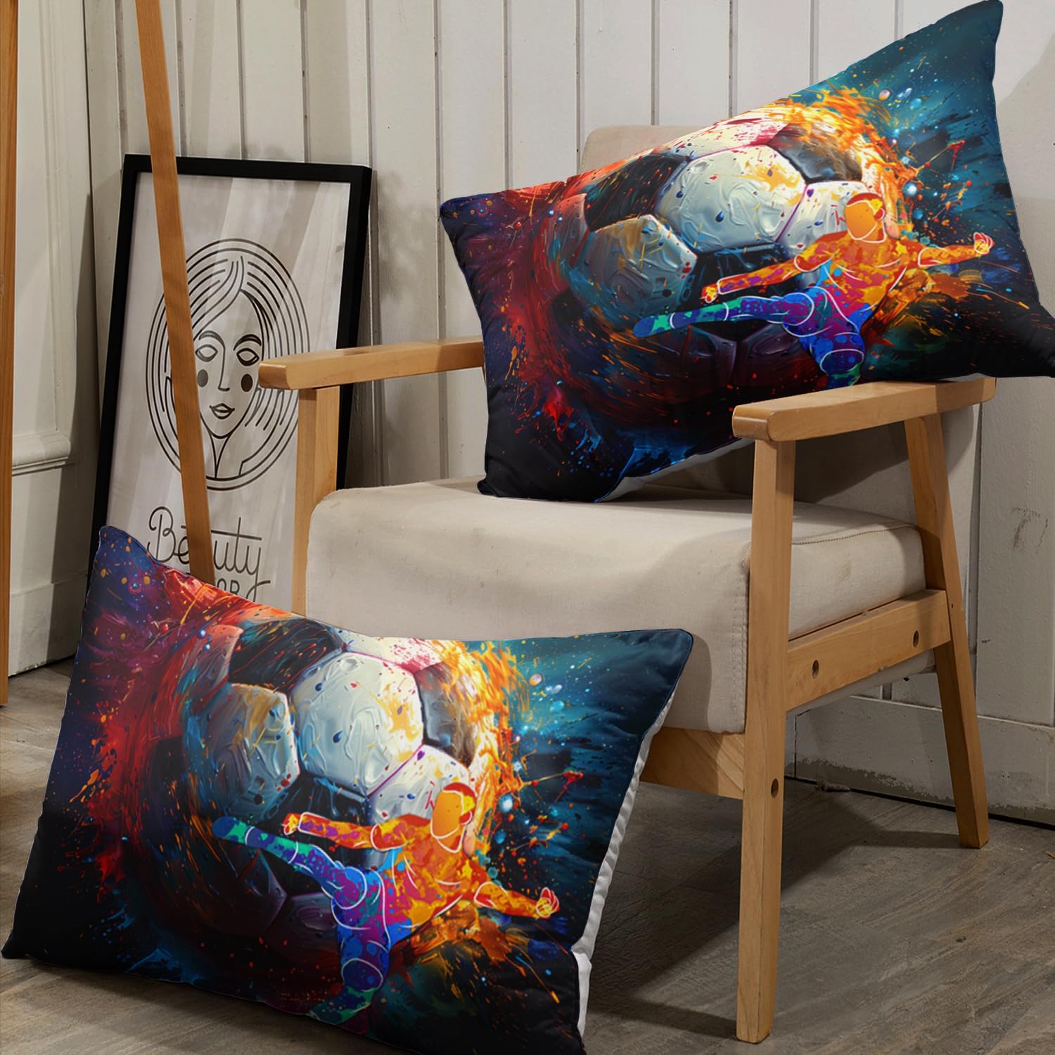 AILONEN Boys Soccer Fitted Sheet Set Twin Size,3D Oil Painting Football Bed Sheet Set,Football Player Fitted Sheet and 2 Pillowcases,3-Piece Sport Bedding Set,Breathable,Soft Microfiber - Image 6