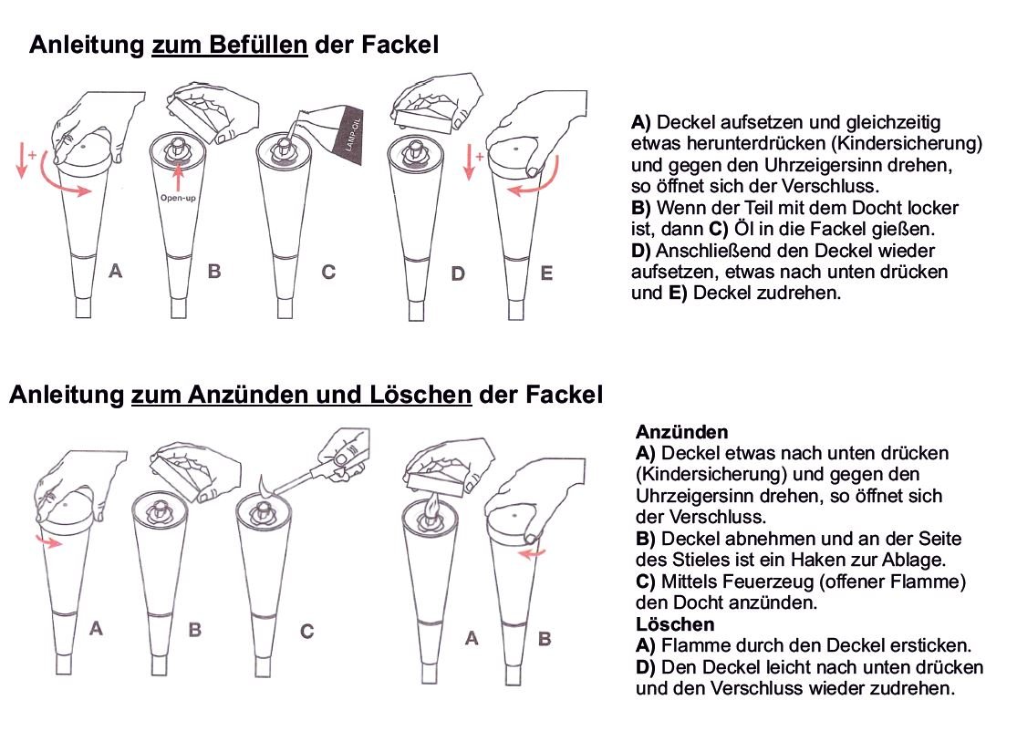 Krause & Sohn Gartenfackel Metall, Stabfackel mit Lampenölbetrieb, Fackel, Dekofackel (4, Schwarz)