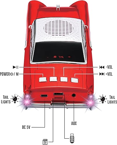 Miniatura 5 de QFX Altavoz Bluetooth 1959 Retro Classic para automóvil, altavoces duales de 2 pulgadas, enlace manos libres, micrófono integrado, radio FM y luces