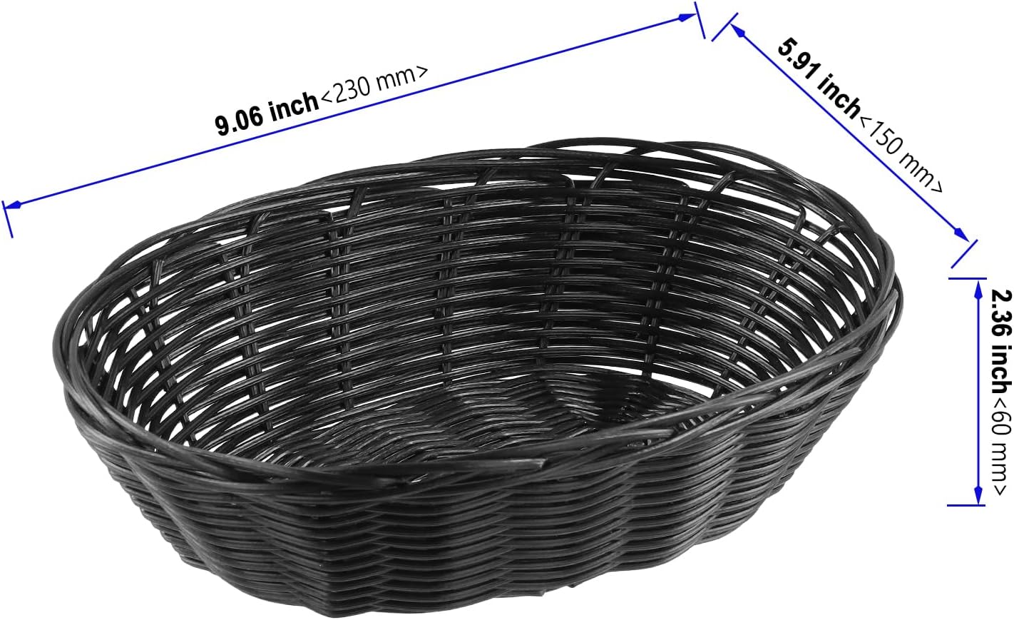 20 Pack 9 x 6 x 2.4 Inch Black Wicker Bread Basket, Woven Oval Plastic Basket Serving Baskets, Empty Woven Baskets for Storing Food, Bread, Fruits, Vegetables
