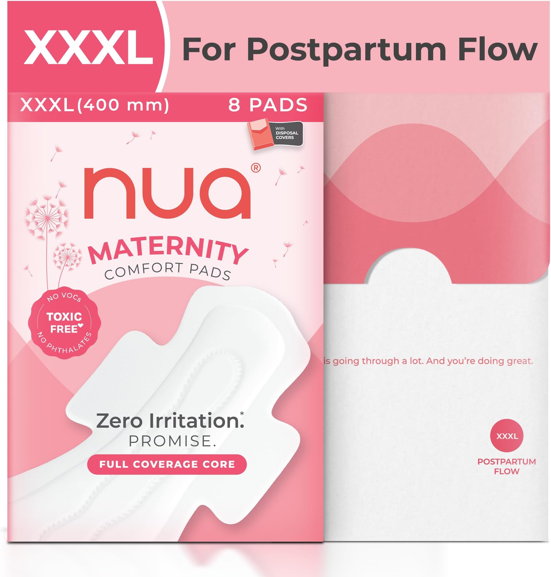 Nua Ultra-Safe Maternity Pads 400 Mm Xxxl | Postpartum Bleeding And Clots Rapid Absorbent Core Edge-To-Edge Protection Elevated Central 60% Larger Wider Back With