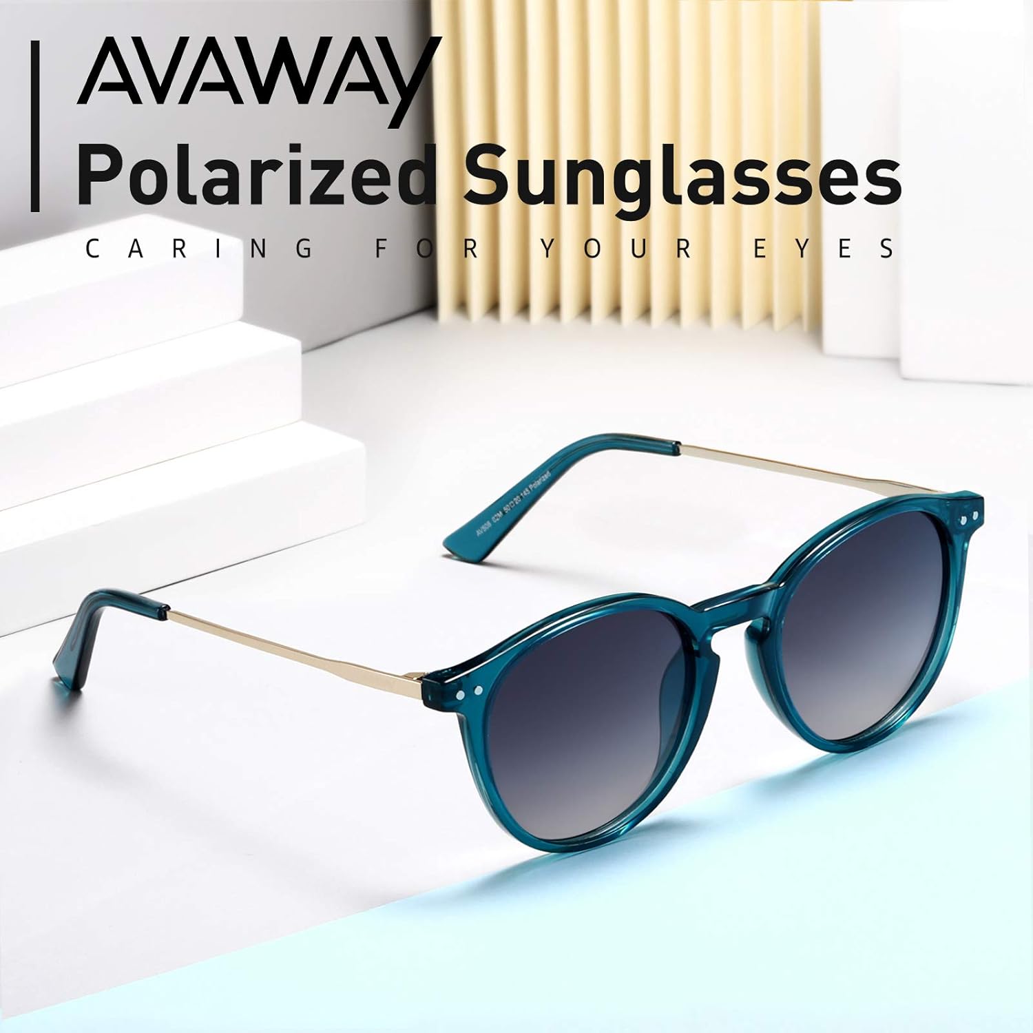 AVAWAY Round Polarized Sunglasses for Women Medium Face UV400 Protection Acetate Frame Metal Arm Category 3 Sun Glasses - Image 3