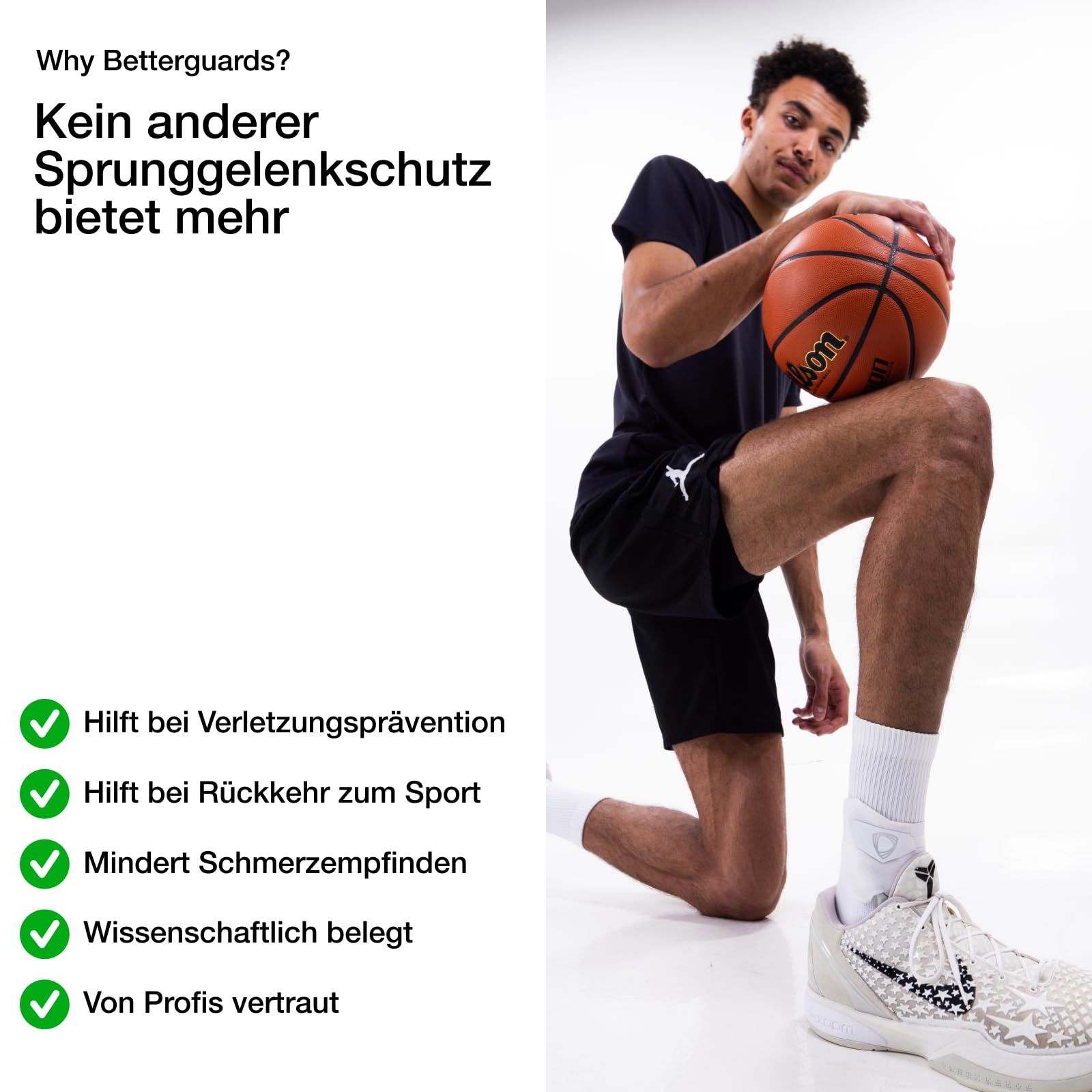 BETTERGUARDS Lite – Tobillera ligera unisex, soporte estable y cómodo, transpirable y sin compresión, ideal para deporte (L, Blanco - Izquireda)