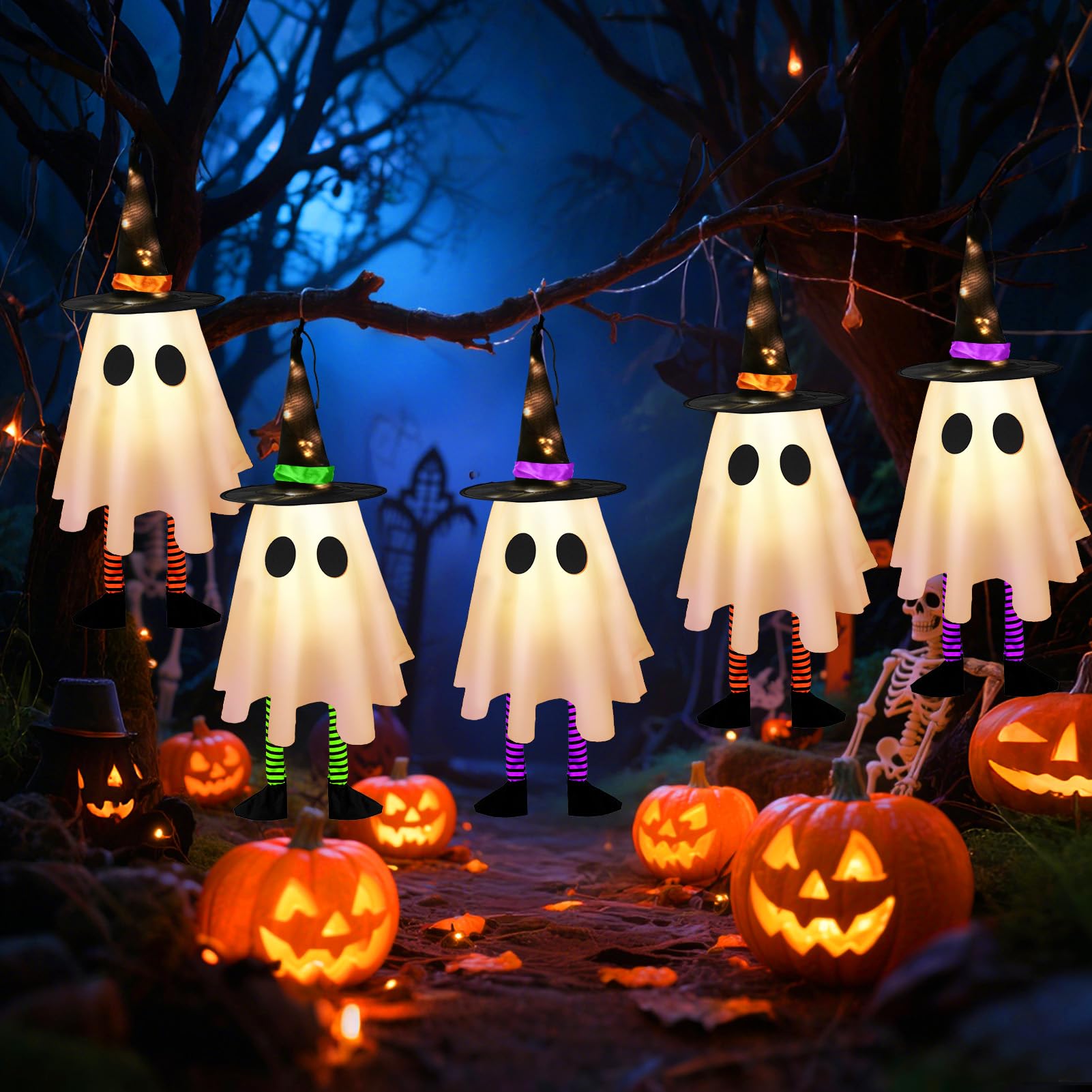 Décoration fantôme Halloween lumineuse DEL pour cour et jardin