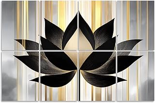 8 Pack Art Acoustic Panels Sound Absorbing Lotus Flower Trendy Silver Golden Zen Yoga Spiritual Decor Gold Decorative Soundproof Wall Panels Self Adhesive for Recording Studios Office 48"x32"