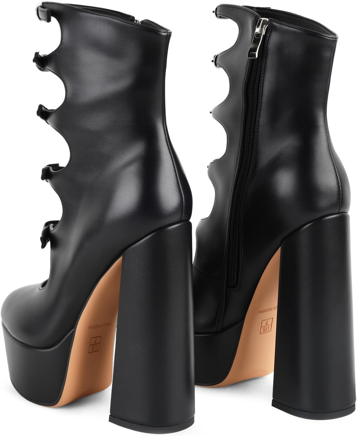 FancyQueen Platform Boots for Women, Chunky Platform Heels Goth Boots, Side Zipper Block Heels - Image 4