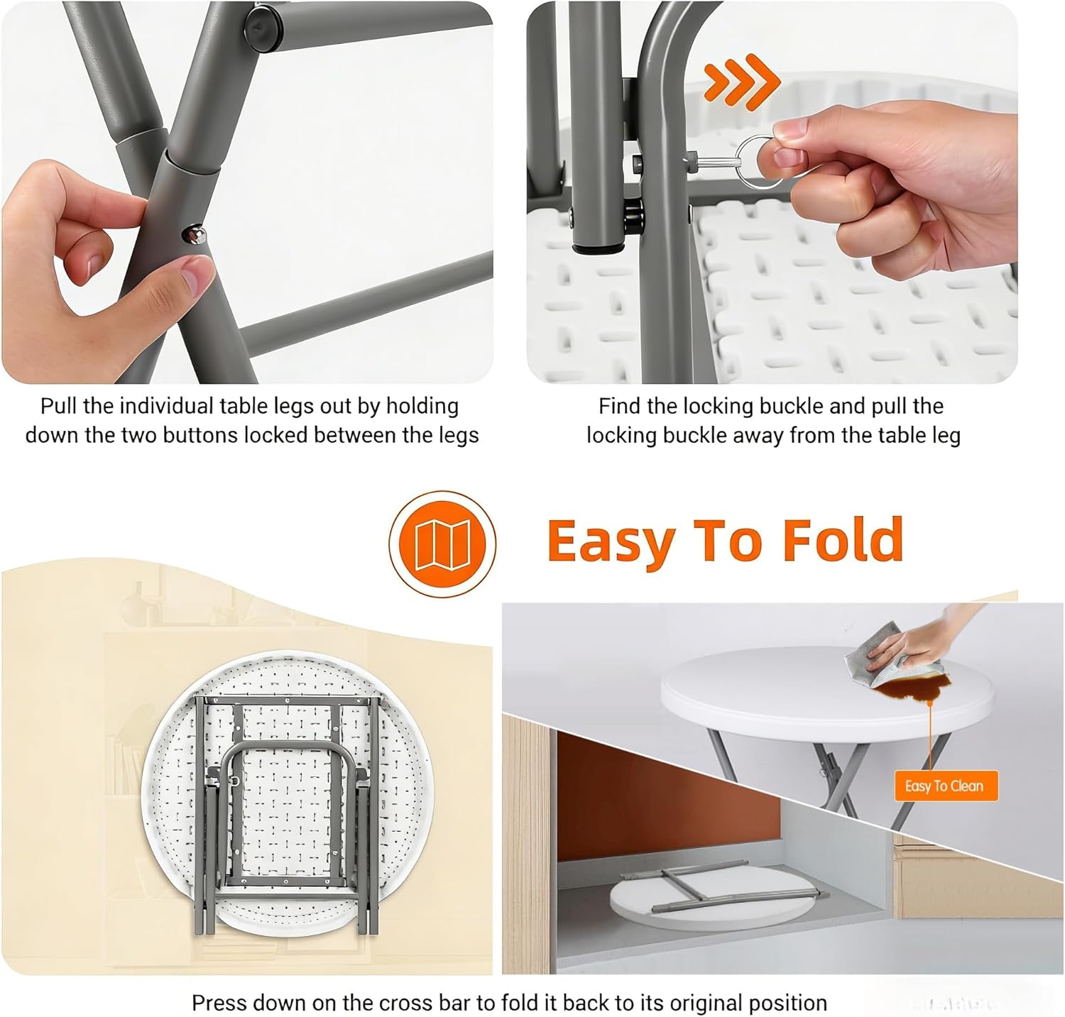 Round Folding Table, Cocktail Table 27.6in Folding Round High Top Indoor Outdoor with Removable Legs, Tall Bistro Foldable Bar Height Table for Parties, Patio, Backyard, Dining, Wedding, White- 2PCS