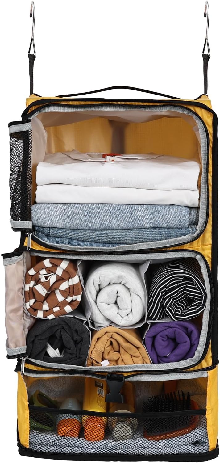 Surblue éTagèRes Suspendues Sac de Rangement de Voyage Cube de Compression pour Valise Pliable avec Couche D&rsquo;Extension Grande Capacité Jaune XL