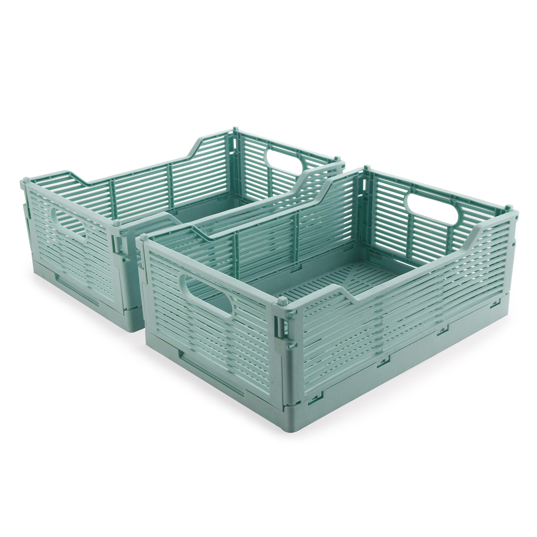 Vivikivi 2-Pack Plastic Collapsible Crates, Foldable Storage Boxes Stackable Storage Baskets, Space-Saving Folding Crate for Home Classroom Office Kitchen Bedroom (30.5x20.5x12.5cm, Blue)