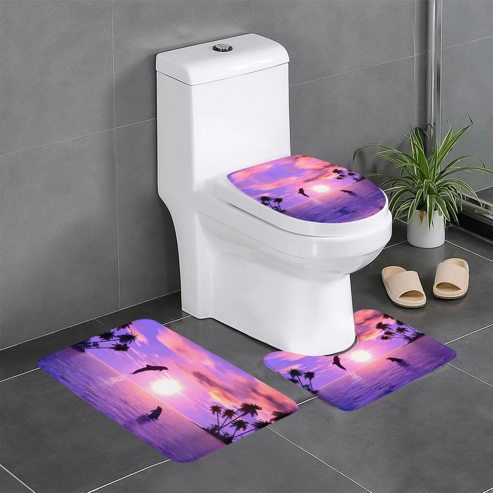 Tapis de bain coucher de soleil dauphin de qualité supérieure, parure de 3 pièces pour hôtel