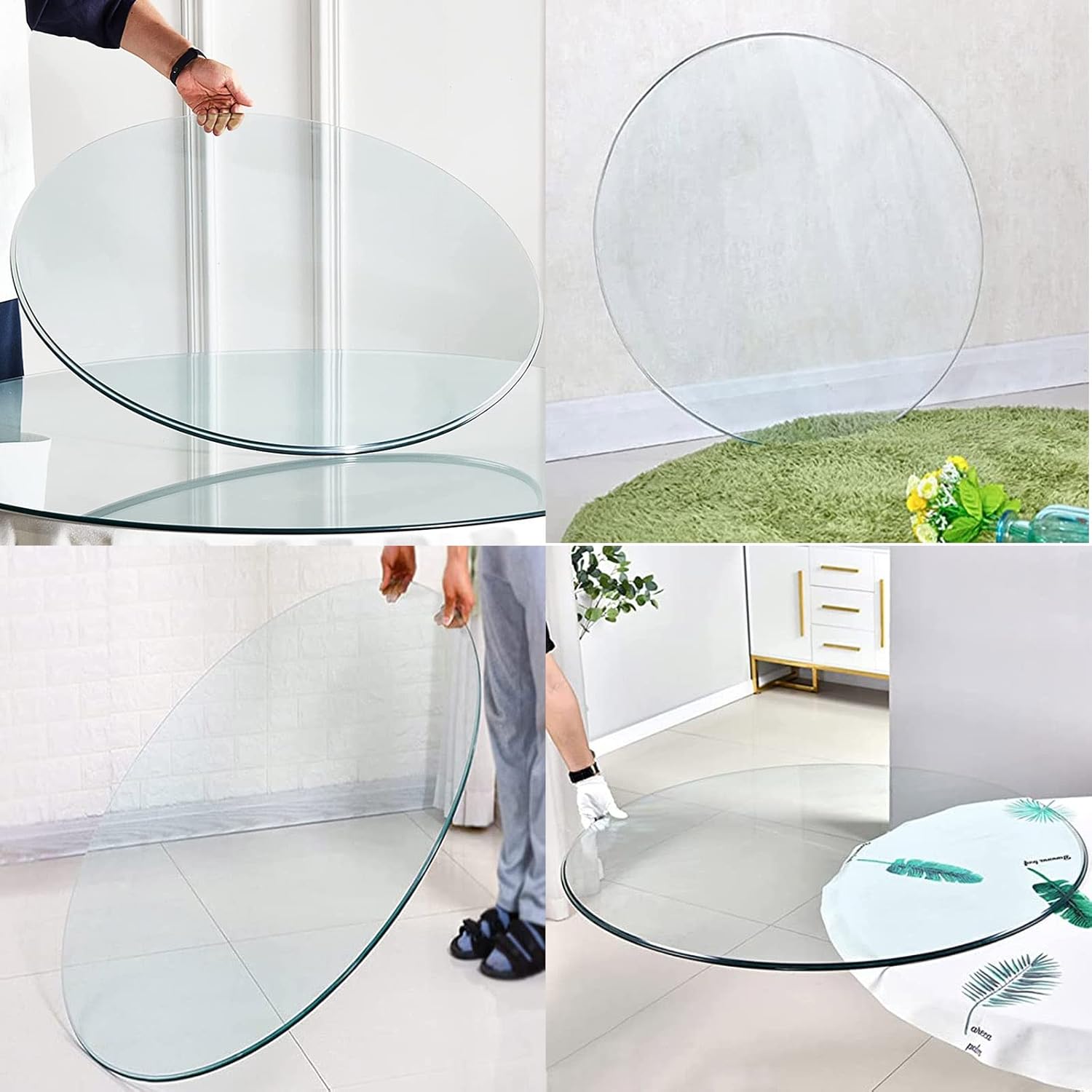 WORDFUN Round Tempered Glass, Premium Round Circular Plate Glass, with Flat Polished Edge, Rubber Antis Slip Pads 6pc, Protects Yours Wood Table, for Dining Table