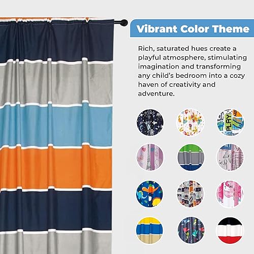 Miniatura 2 de LinenTopia Juego de 2 paneles de cortinas para ventana para niños, cortinas para niños con 2 bolsillos para barra y 2 alzapaños, decoración de