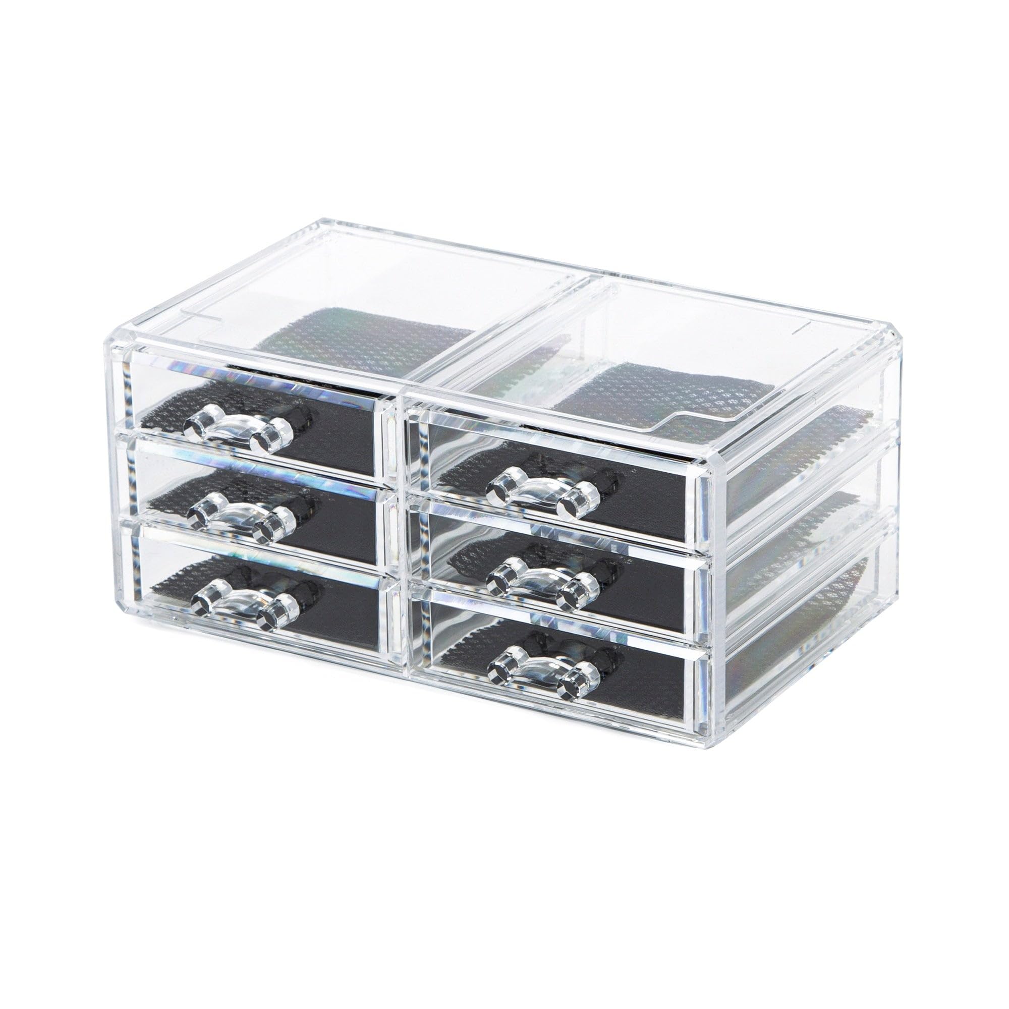 Compactor Transparent Make Up And Jewellery Storage Box Drawer Organiser, With 6 Drawers, 23.8 X 15 X H. 11 Cm, Polystyrene And Fabric, Ran6044