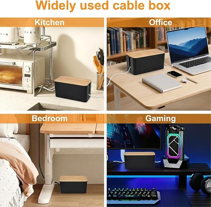 Caja organizadora para cables, cubierta para cables y protectores de cableado para centro de entretenimiento, oficina y escuela (madera negra) miniatura 4
