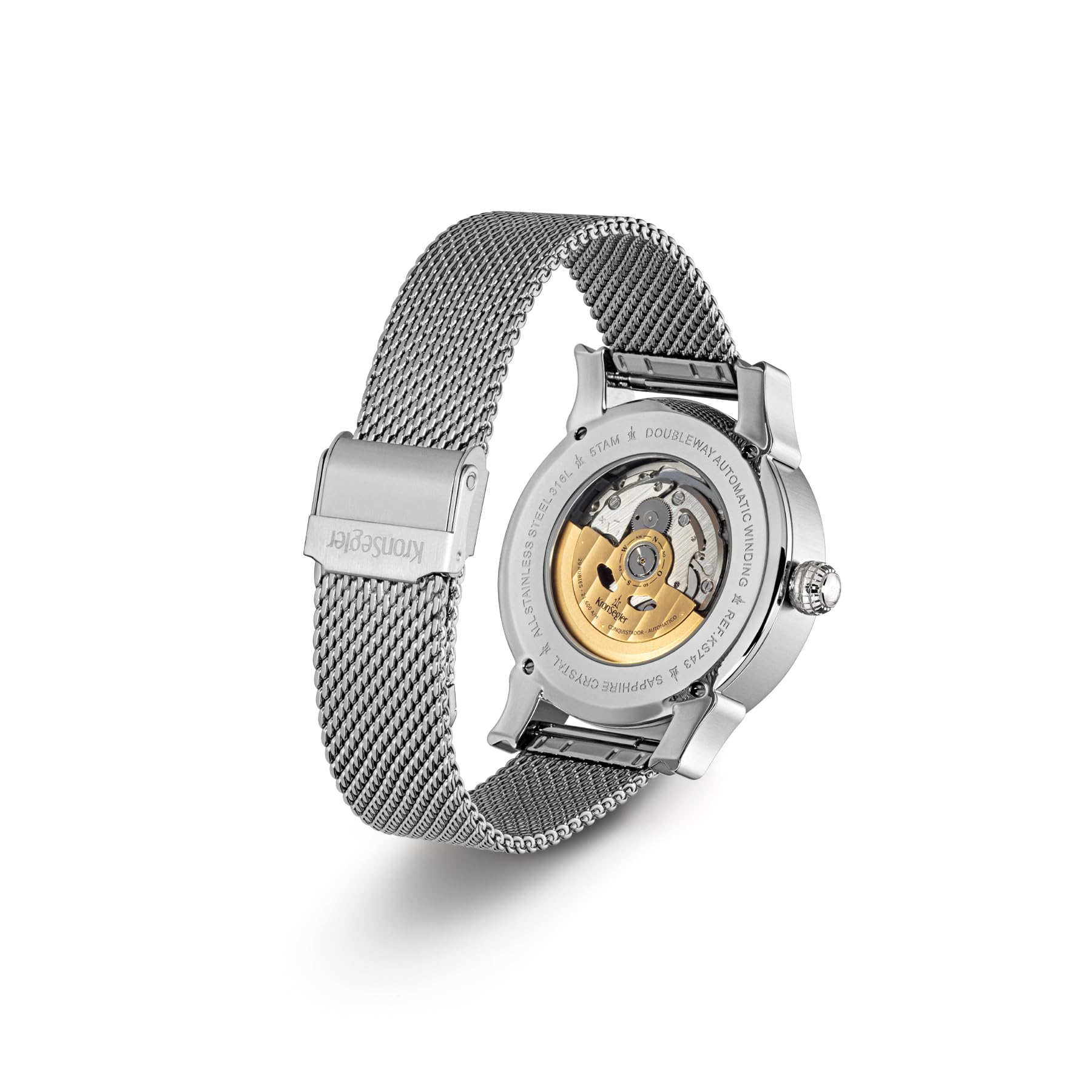Kronsegler Conquistador Stahl - Tierra Milanaise | Automatik Herrenuhr mit Gangreserveanzeige | Saphirglas, Zeigerdatum, Milanaiseband