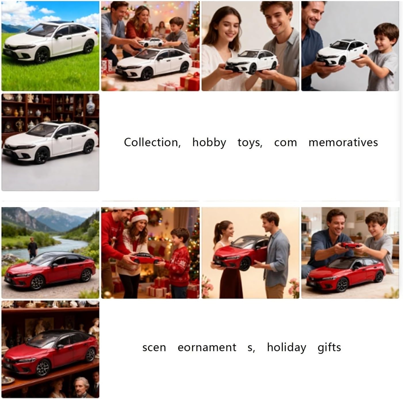 Metal Vehicles Toys 1:18 for Honda Civic 2023 Alloy Diecast Car Toy Collection Static Display Gift Hobby Toys(Red)