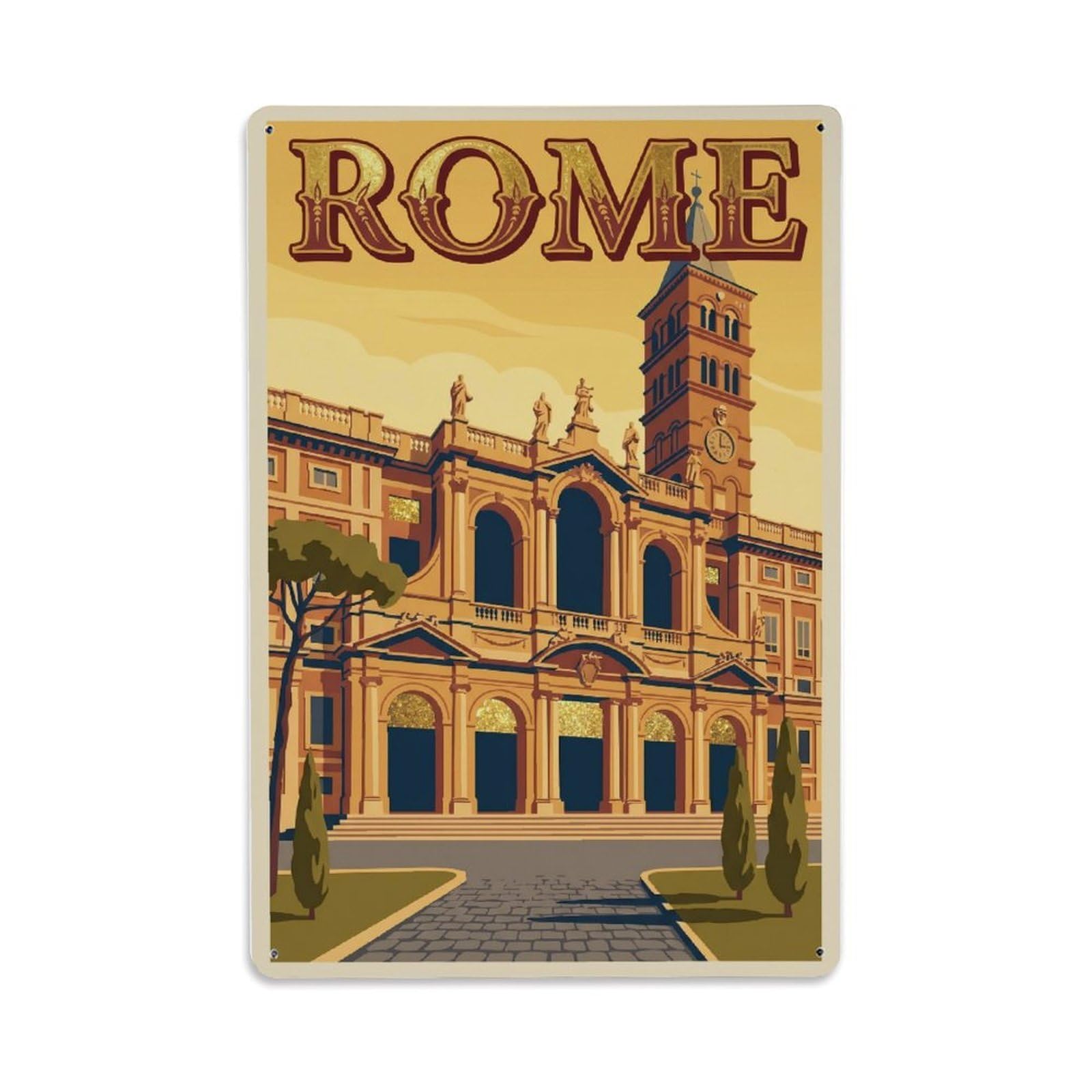 Vintage Travel Rome Basilica Santa Maria Maggiore Golden Mosaics Italy Metal Tin Sign Plaque Wall Decor for Cafe, Club Bar, Office, Home Garden Metal Poster 8x12Inch