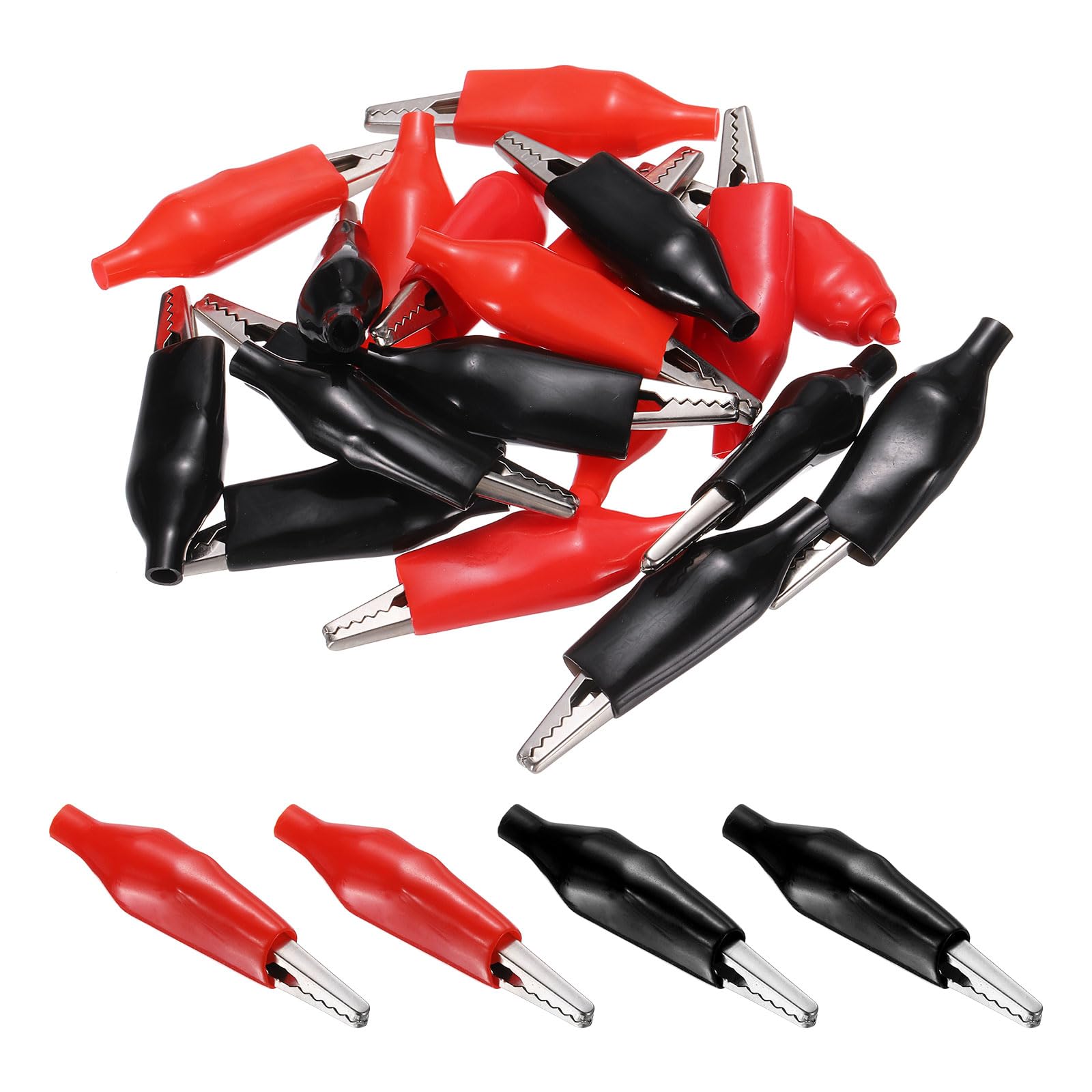 sourcing map 20pcs Alligator Clips 35mm Large Steel Insulated Electrical Test Clamp Crocodile Clamps for Multimeter Laboratory Electric Battery Testing Cable Lead Clip, Red/Black