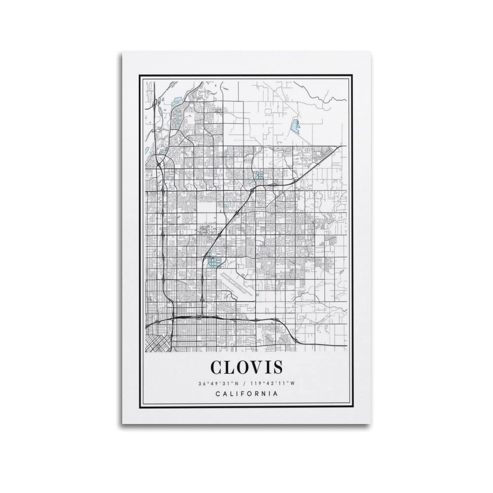xiaoxiaoshen Clovis California Map Canvas Poster Wall Art Prints Room Aesthetic Murals Bedroom And Living Decorations 20x30inch(50x75cm)