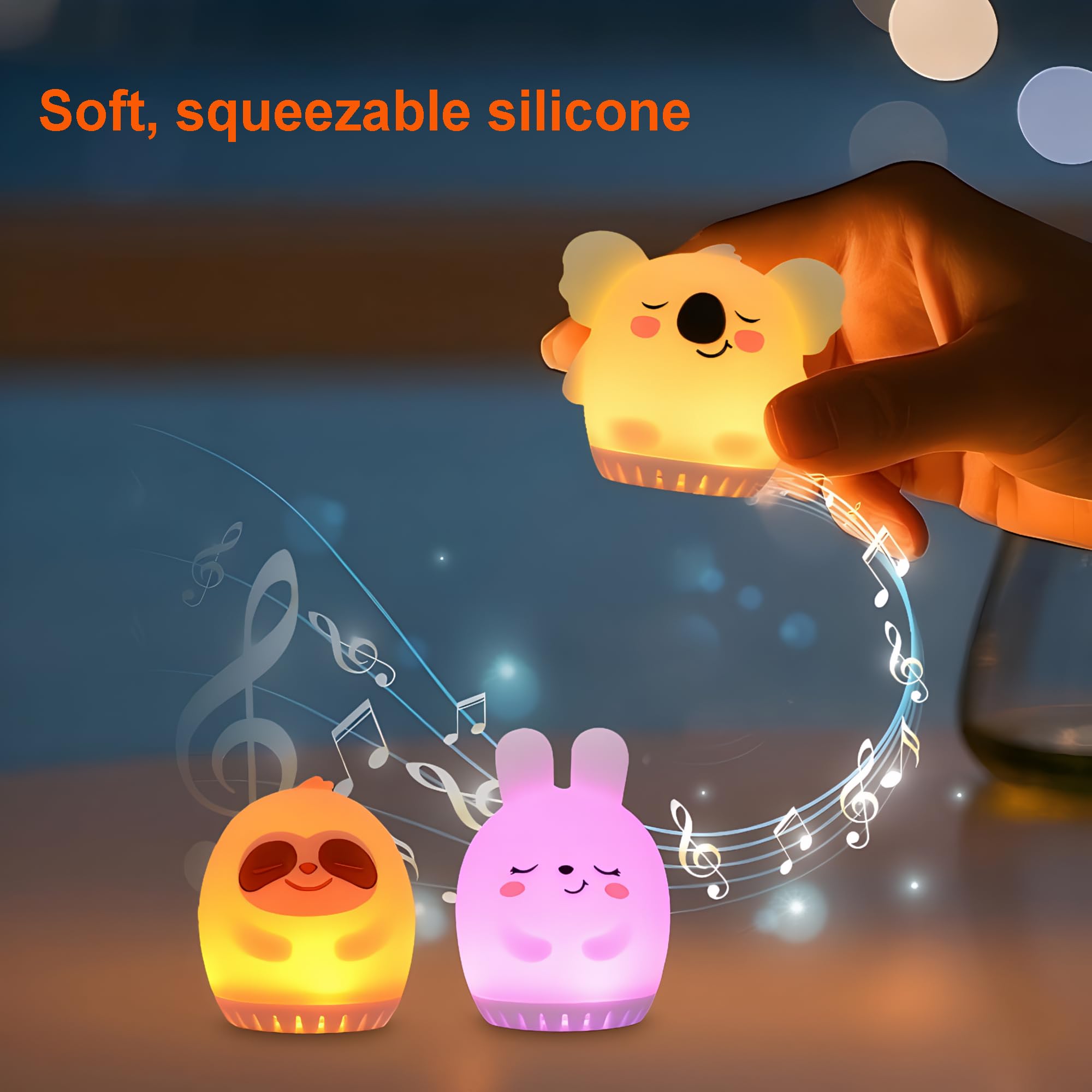 Veilleuse pour enfants – Lampe LED animal en silicone avec bruit blanc, capteur tactile et rechargeable – Veilleuses portable mignonne pour chambre de bébé, voyage, camping et décoration – Koala