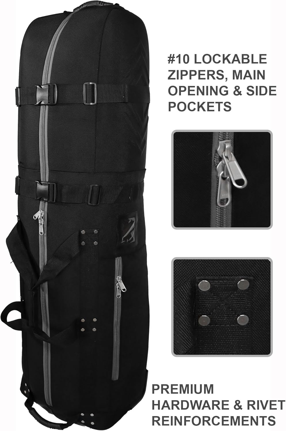 CaddyDaddy First Class Premium Soft-Sided Travel Cover with EVA Dense Foam Padding on Top, Wheels & Lockable YKK Zippers-Case for Transporting Clubs on Airlines–Modern Golf Shoe Bag Included