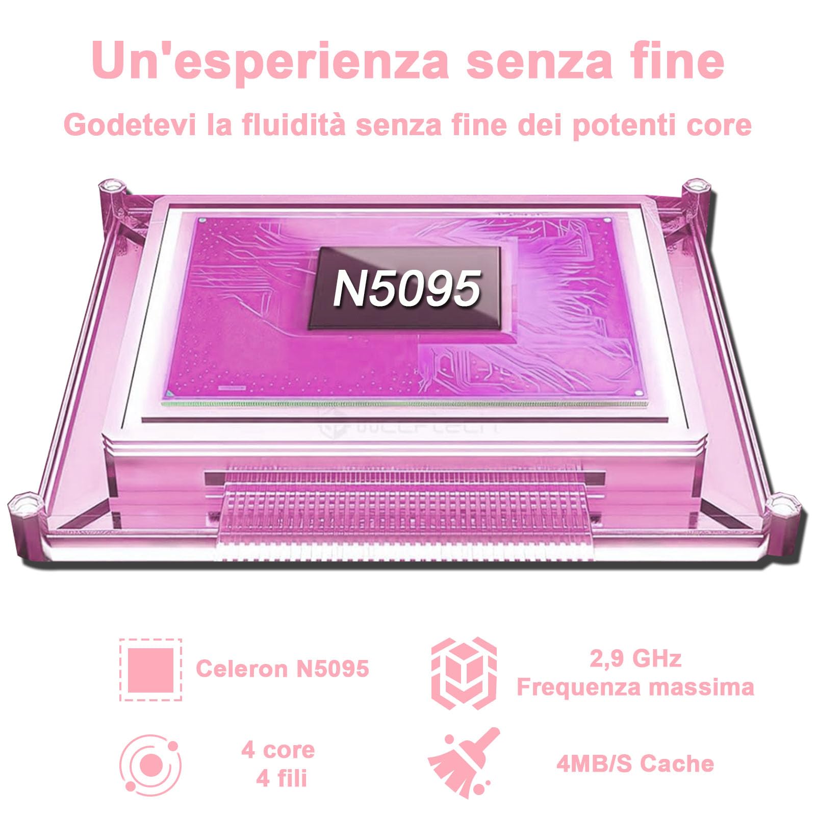 NOTODD PC Portatile 14 Pollici Laptop N5095 (fino to 2.9 GHz), Win 11 Notebook 8 GB 256 GB SSD 1TB Estensioni丨Dual WIFI Supporto丨Ventola Raffreddamento Schermo丨1920 * 1200 2K FHD-Pink