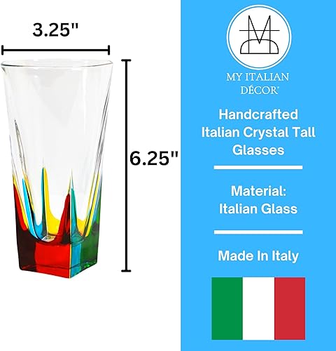 Miniatura 2 de Vasos altos de cristal italiano, juego de 2, vasos de 12 onzas, pintados a mano, cristalería vintage para whisky, refrescos, té, agua y fiestas,
