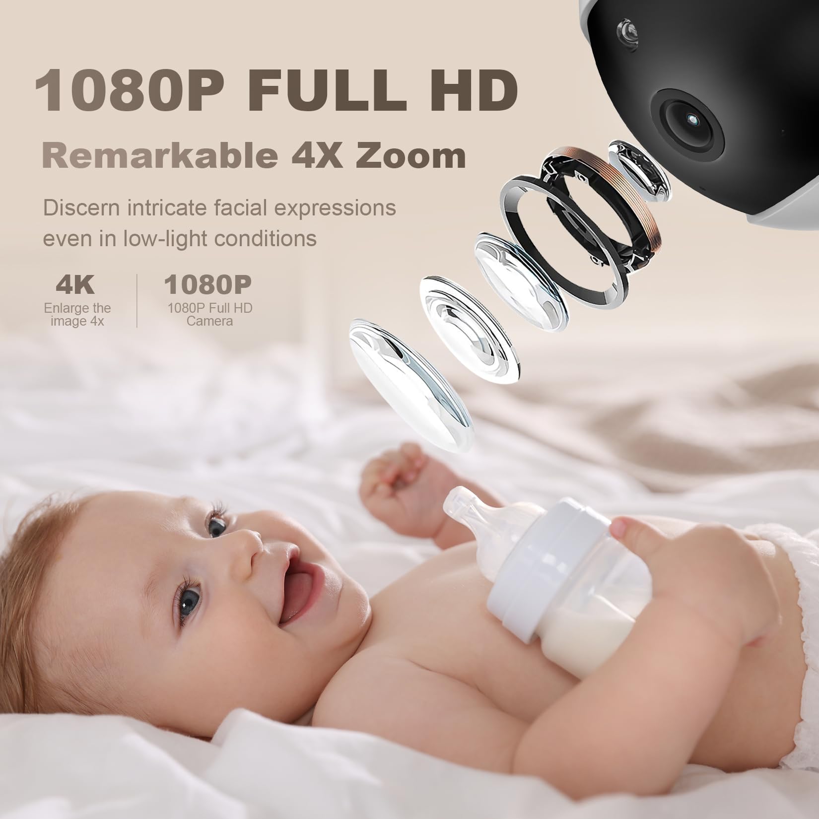 Kidsneed Monitor de bebé de pantalla dividida de 5 pulgadas con 2 cámaras HD 720P y audio, sin WiFi, 48 horas de duración de la batería, visión nocturna, panorámica, inclinación y zoom remotos