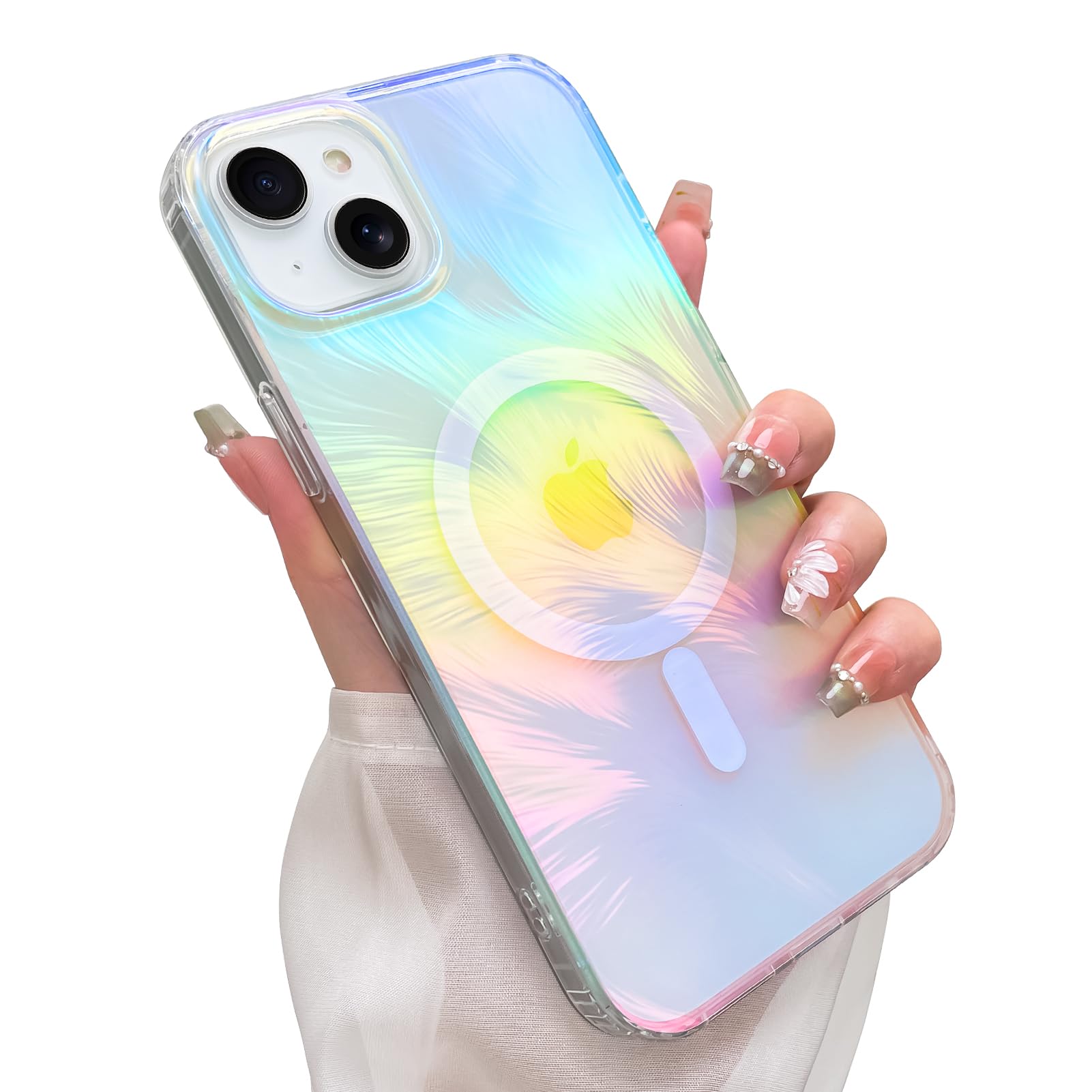 Heaofei Glitter Case for iPhone 14 Plus & iPhone 15 Plus Case for Women Girls [ Compatible with Magsafe ] Clear Cute Aesthetic Girly Iridescent