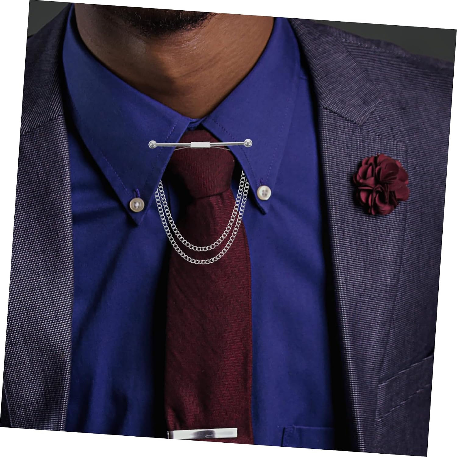 NOLITOY Men Metal Collar Stays with Chain Decorative Shirt Pin for Formal Events Durable Necktie Clasp