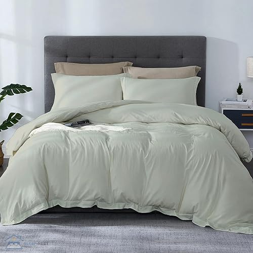 Miniatura 29 de SLEEP-NEST Juego de funda de edredón de 3 piezas de algodón egipcio de fibra larga de 120 x 120 pulgadas, con cierre de cremallera y lazos