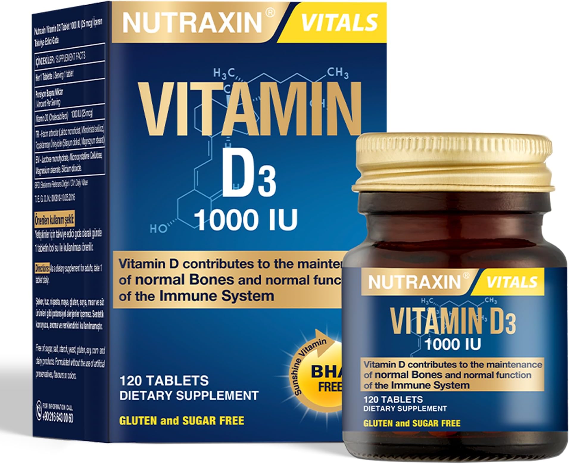 Nutraxin Vitamin D3 Tablets, 1000 IU – Contributes to the Maintenance of Normal Bones and the Normal Function of the Immune System - Non-GMO, Gluten-Free, Lactose-Free - 120 Tablets
