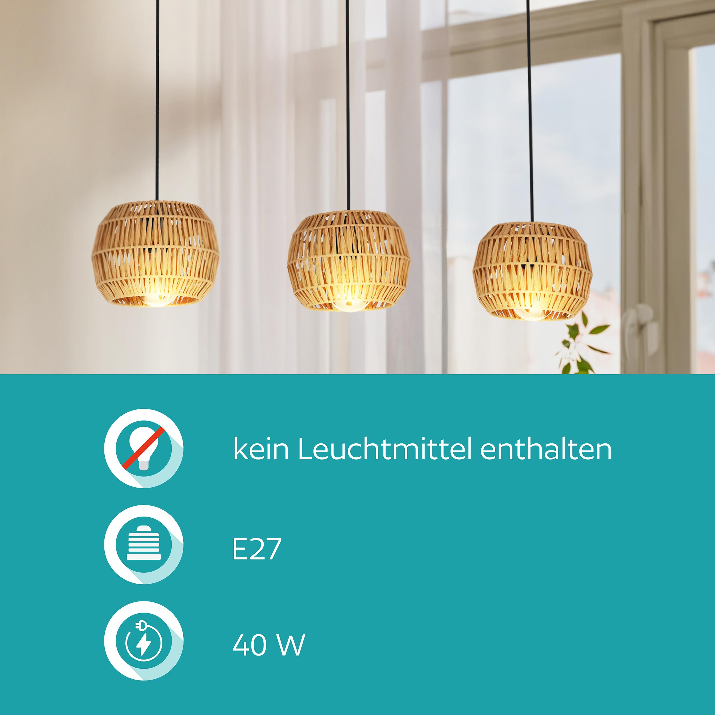 EGLO Hängelampe Sheldon, Esstisch Pendelleuchte 3-flammig