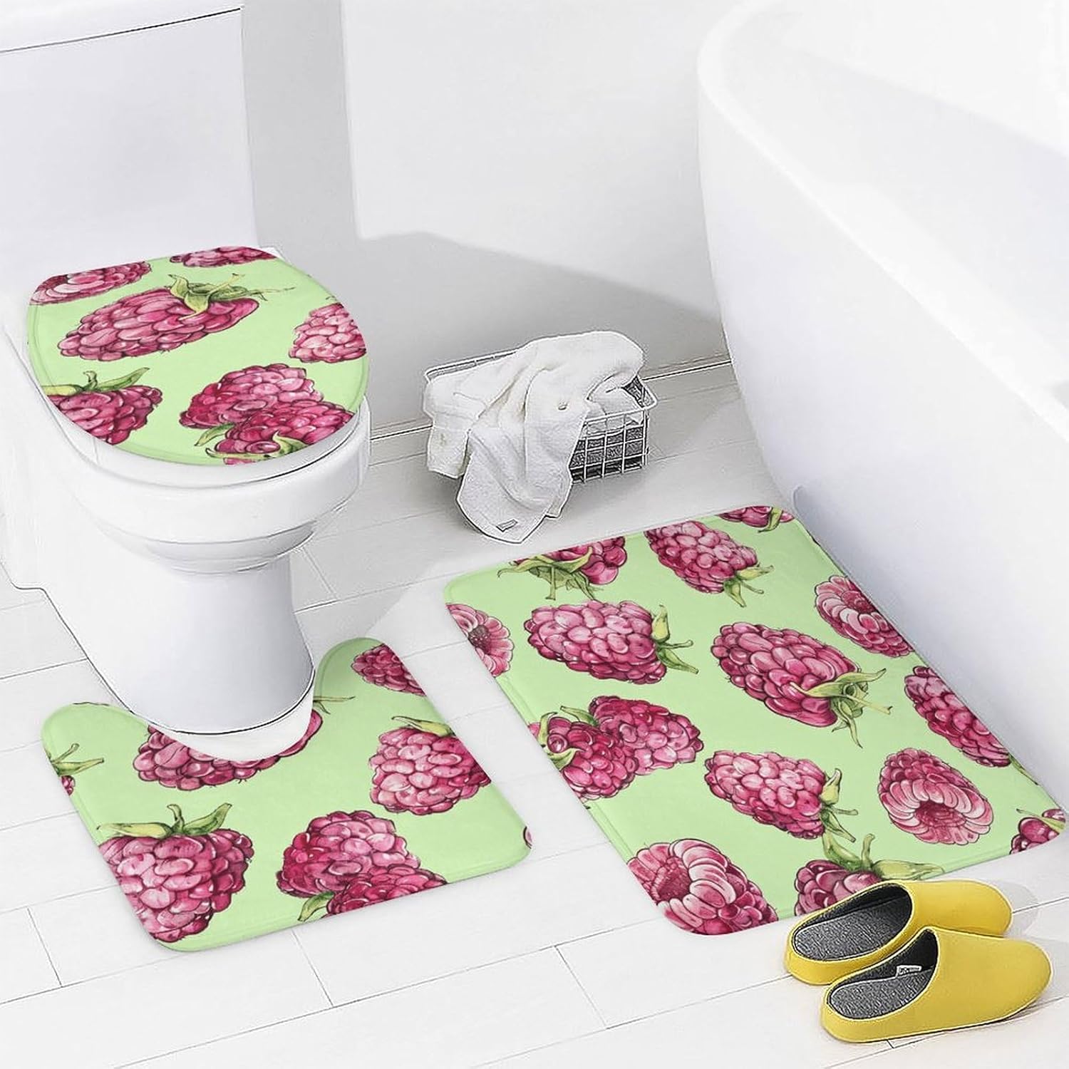 Four Piece Bathroom Set with Toilet Lid Cover and Non-Slip Rugs Minimalist Shower Curtain for Bathroom Set