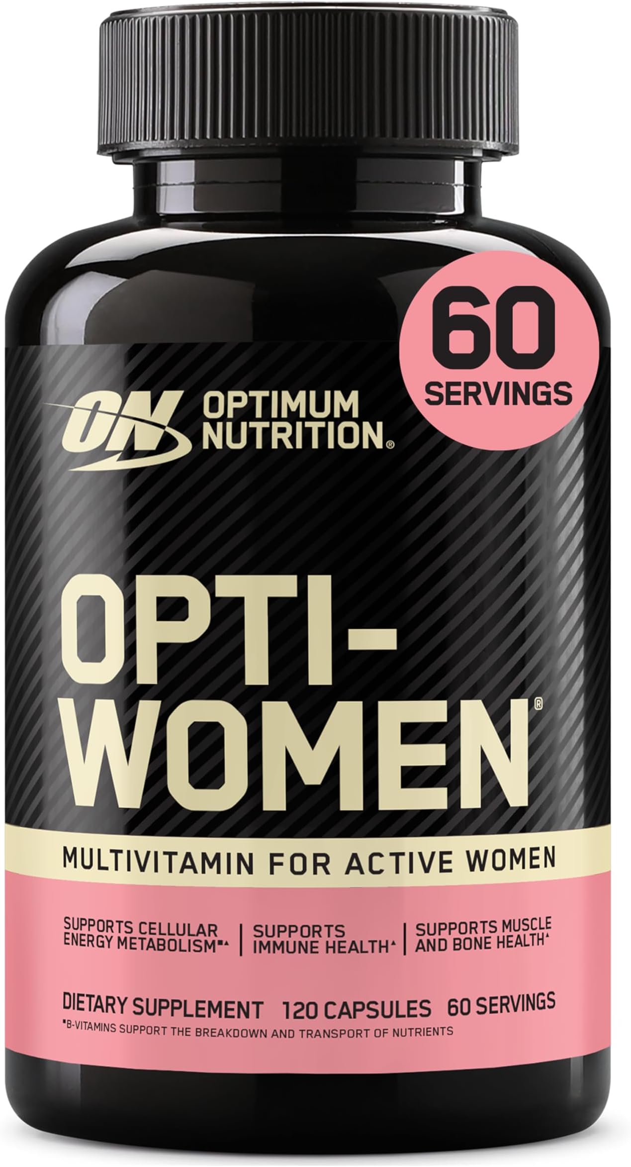 Optimum Nutrition (ON) Opti-Women, Vitamin C, Zinc and D for Immune Support Women's Daily Multivitamin Supplement Capsules with 23 Vitamins & Minerals/ 600 Mcgs Folic Acid/ 18 Mgs Iron - 120 Capsules