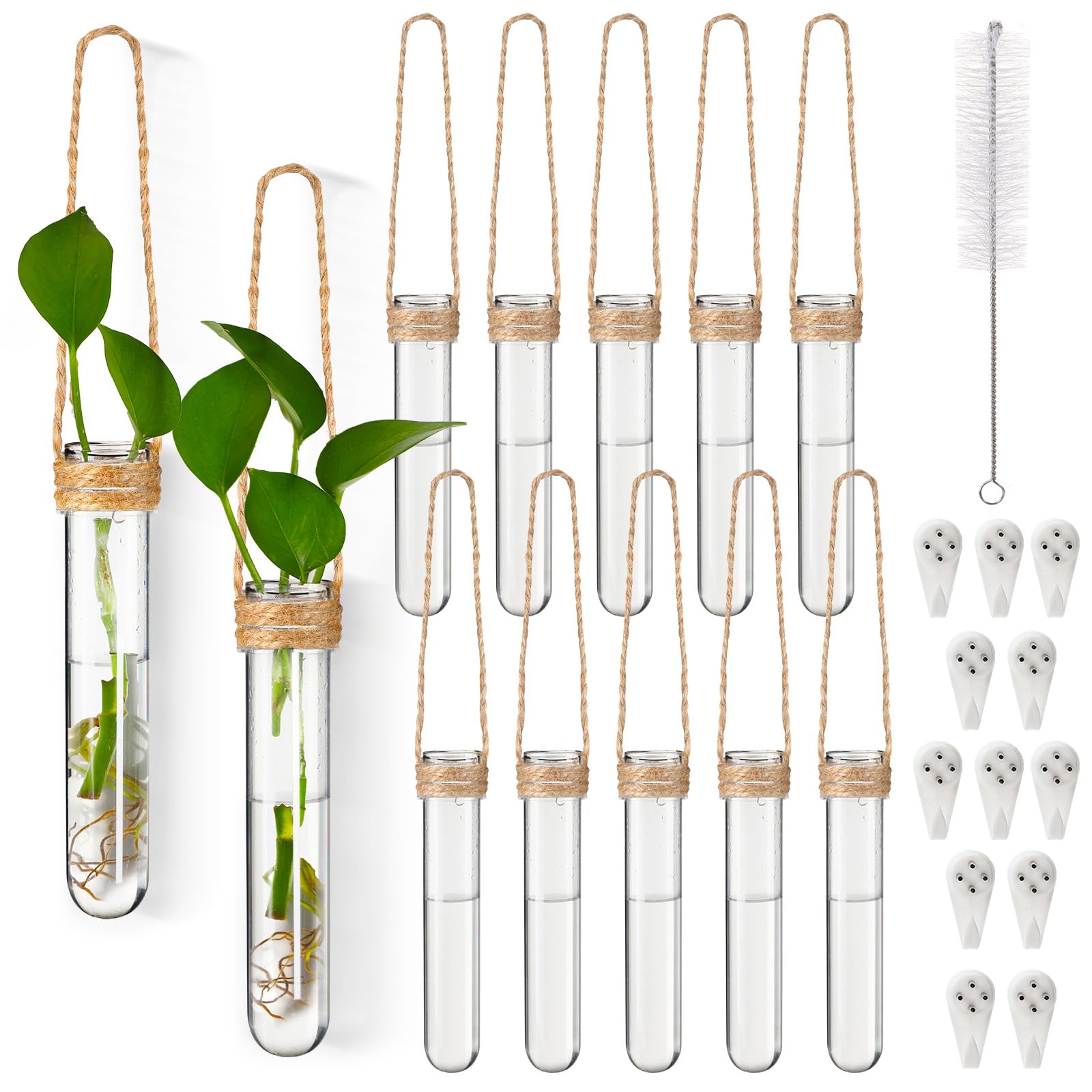 Baderke Plastic Hanging Propagation Tubes Propagation Station Vases Wall Hanging Plant Vase for Planters Hydroponic Office Garden Flowers Decor Lover Gift(Natural Color,12 Pack)