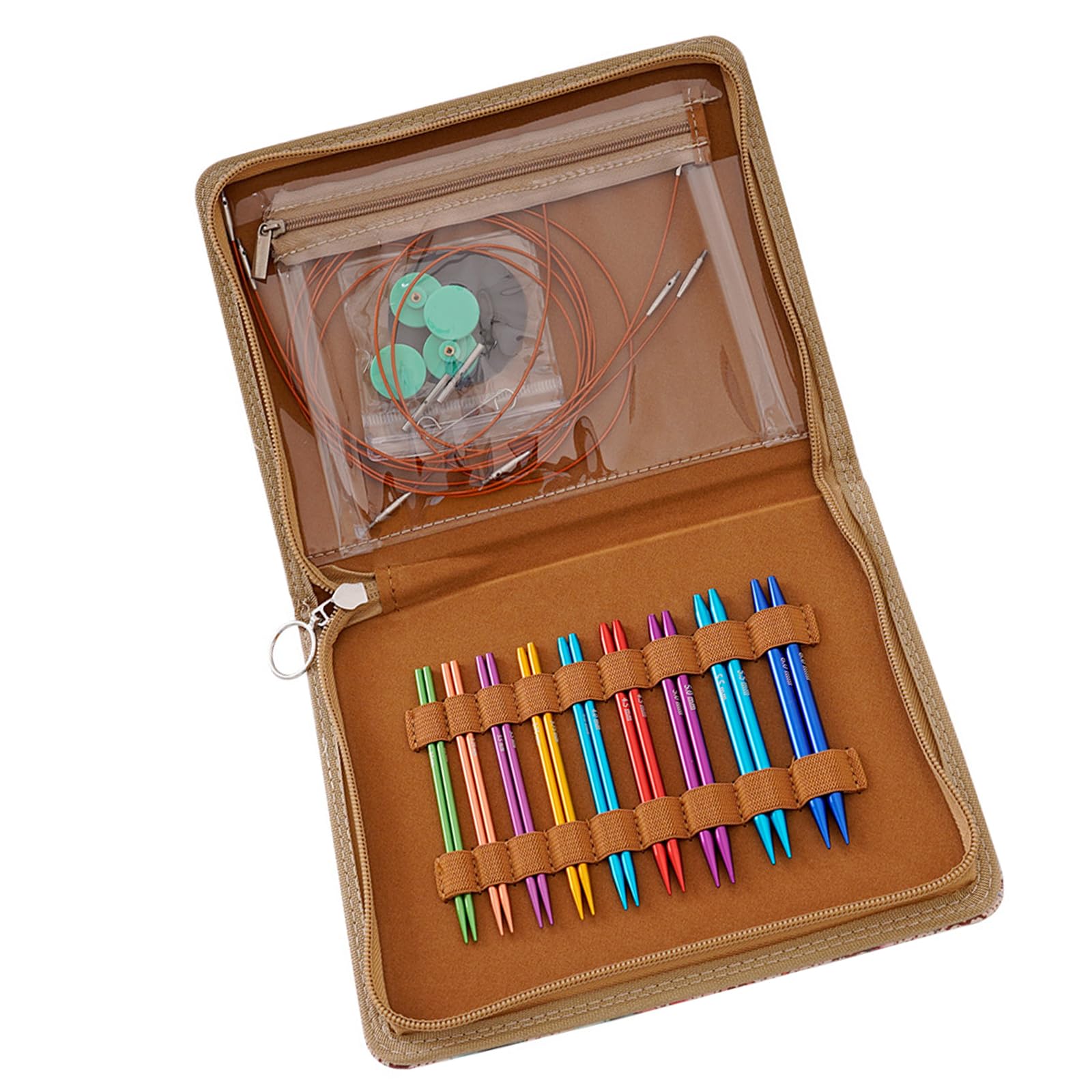 Tsophreniq 9Pairs Interchangeable Circular Knitting Needle Set with Zippered Case, 3.0mm-6.0mm Aluminum Circular Knitting Sweater Set