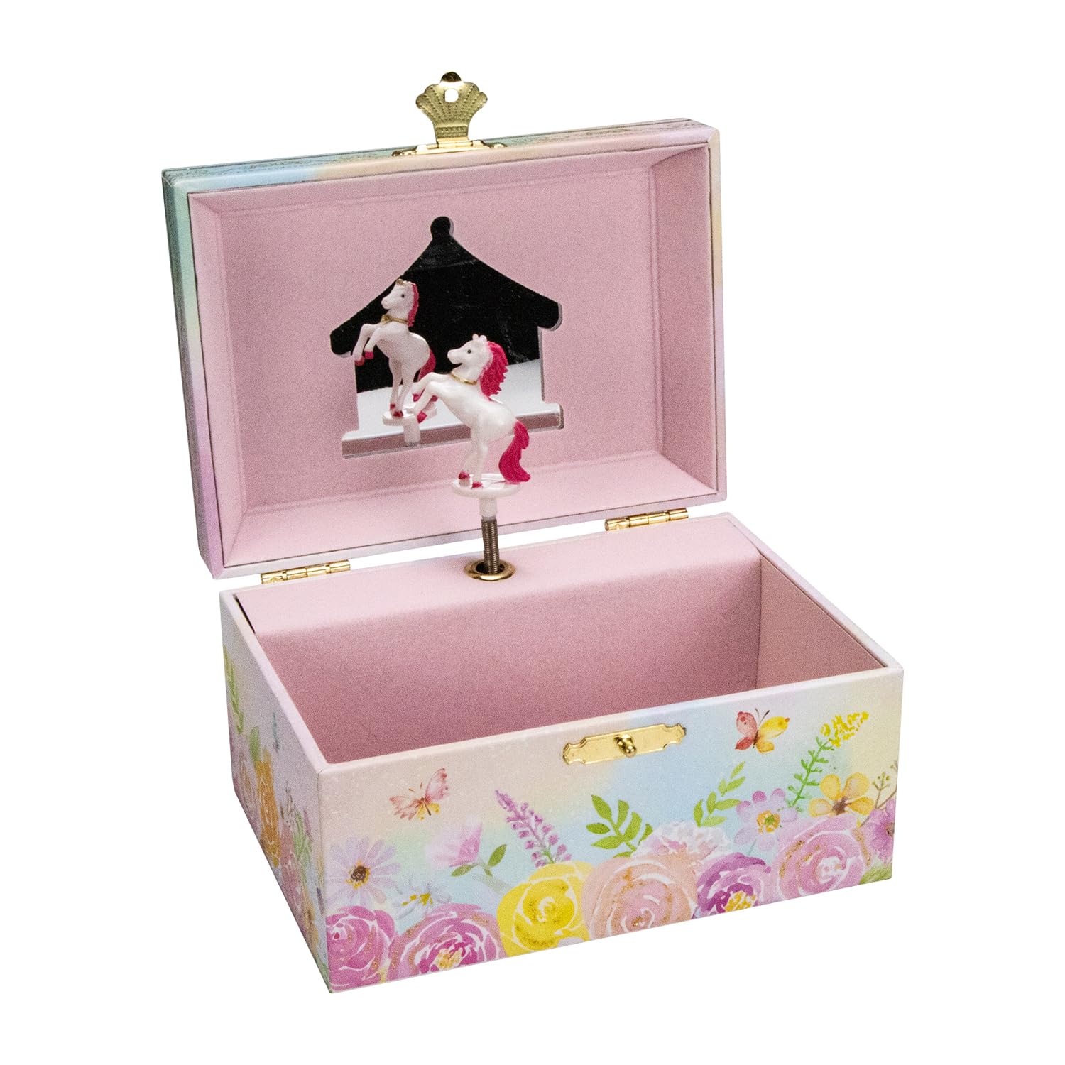 GICO Joyero unicornio para niñas, reloj infantil con música, figura giratoria y espejo, regalo de cumpleaños para niñas, caja de joyas para niños, 15 x 13 x 9 cm – 92066