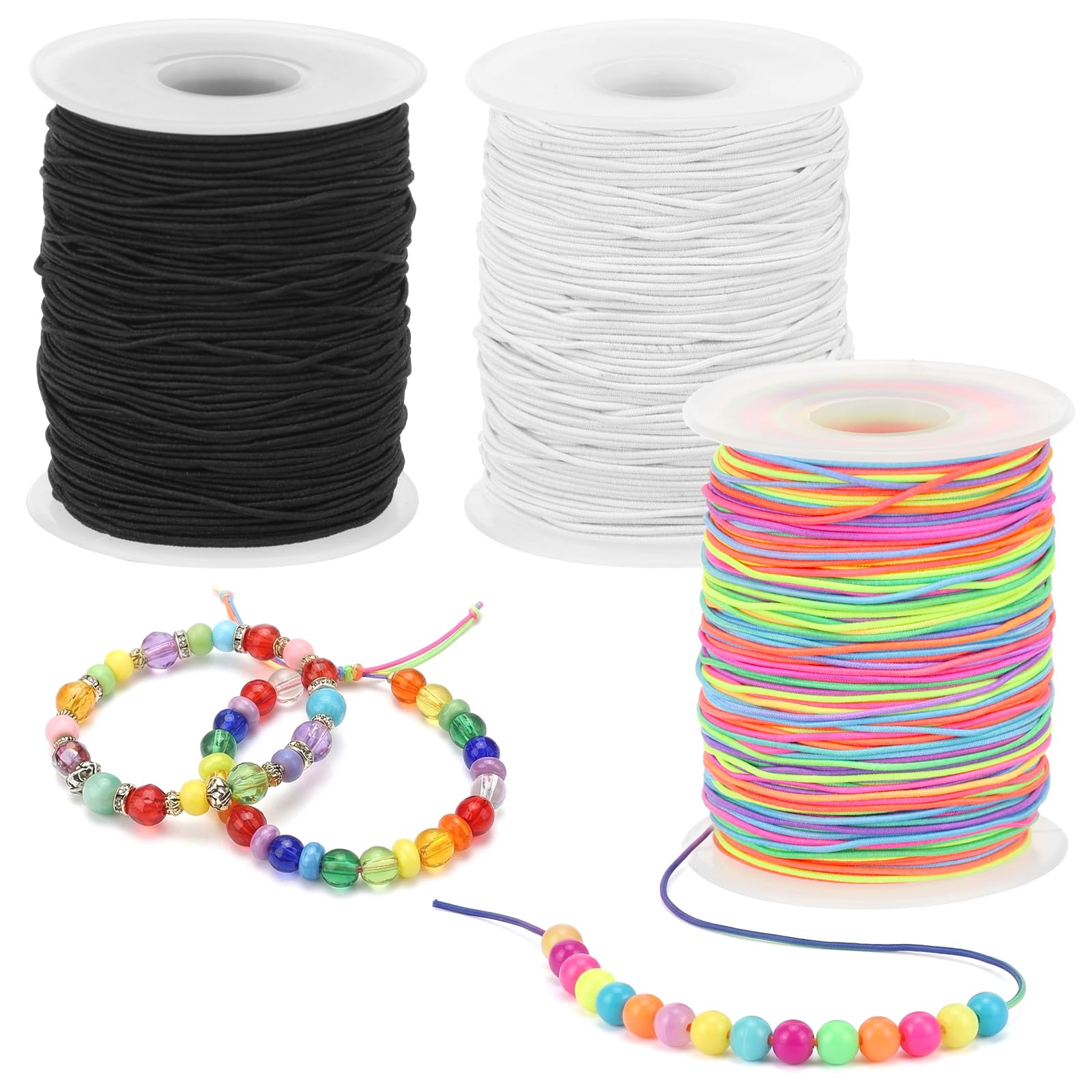 Fil élastique pour bracelets et création de bijoux, lot de 3x100 m pour ateliers créatifs