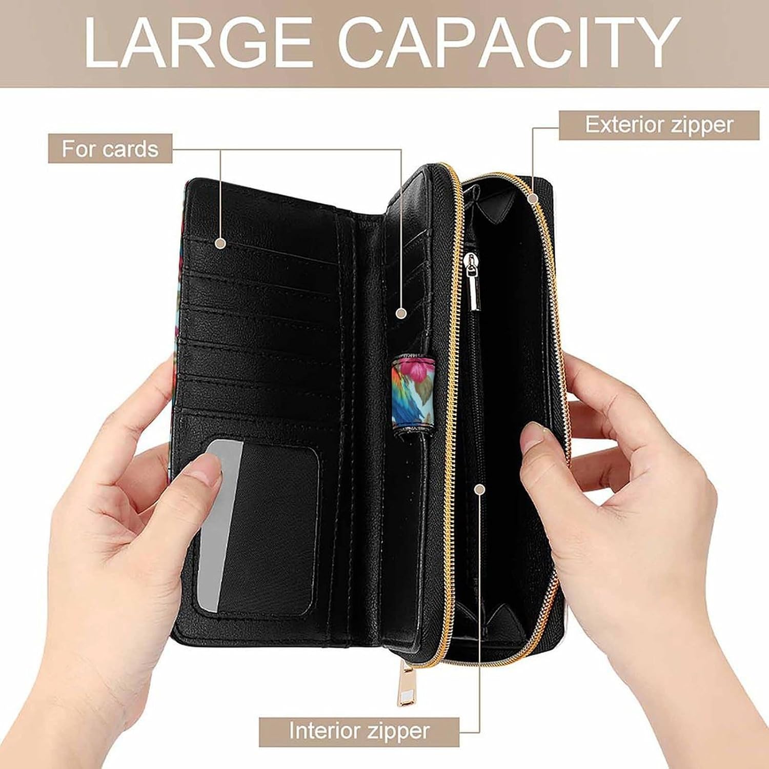 Colorful Parrots Tropical Flowers Novelty Wallets Credit Card Holders Large Handheld Coin Pockets Wallet
