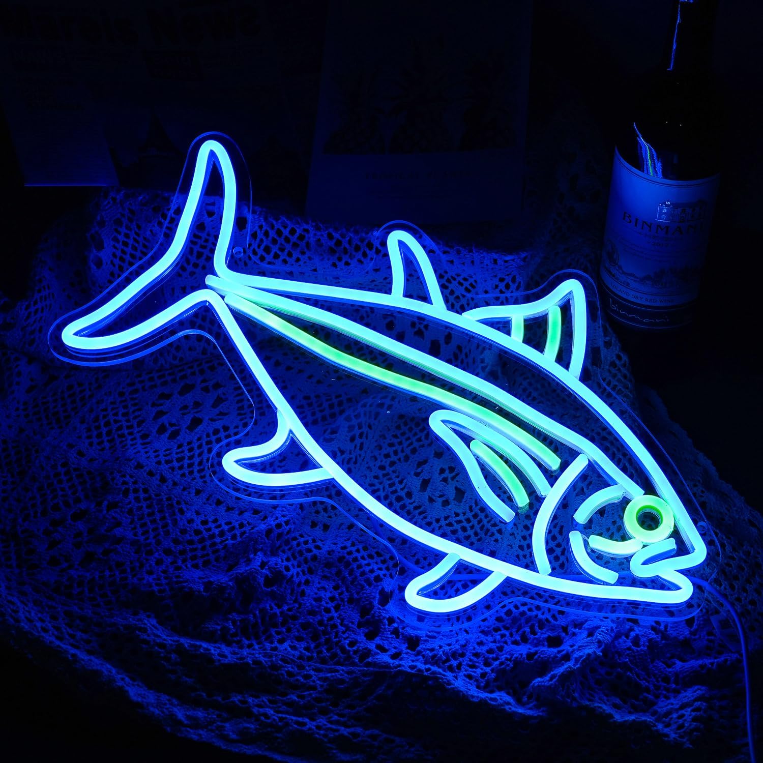 Tuna Neon Sign Blue Green Fish Neon Lights Signs for Wall Decor Dimmable Led Signs for Bedroom Living Room Restaurant Office Birthday Gifts(16.9’’X9.6’’) - Image 5