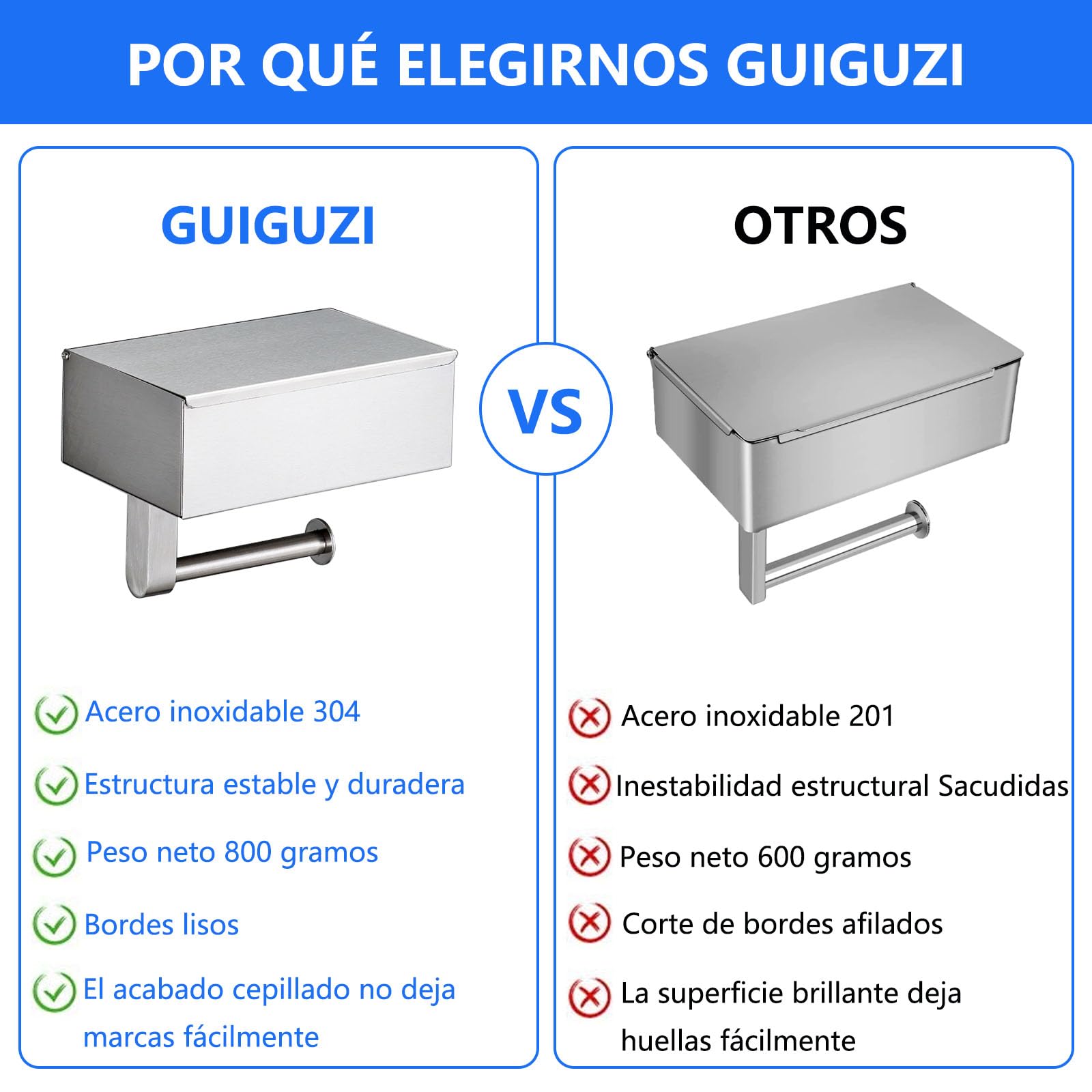 GUIGUZI Portarrollos para Papel Higiénico - Portarrollos Baño Acero Inoxidable - Portarollos Papel Higienico con Estante - Porta Rollo Papel de baño Taladro o Autoadhesivo Instalar (Plata)