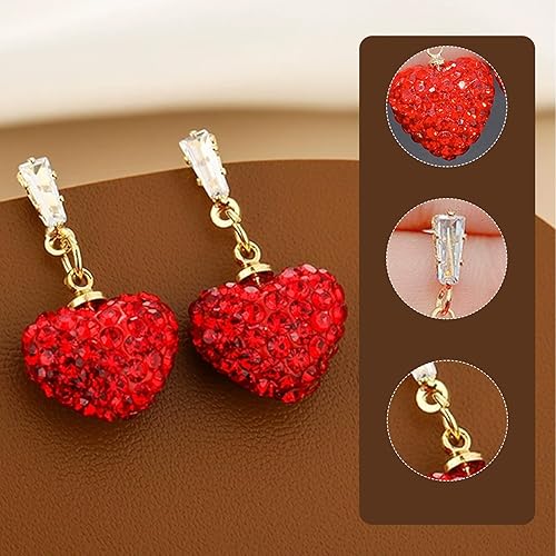 Miniatura 3 de Pendientes de San Valentín para ella, aretes de cuentas de diamantes de imitación de corazón rojo, camisas de atuendo para mujer, accesorios de